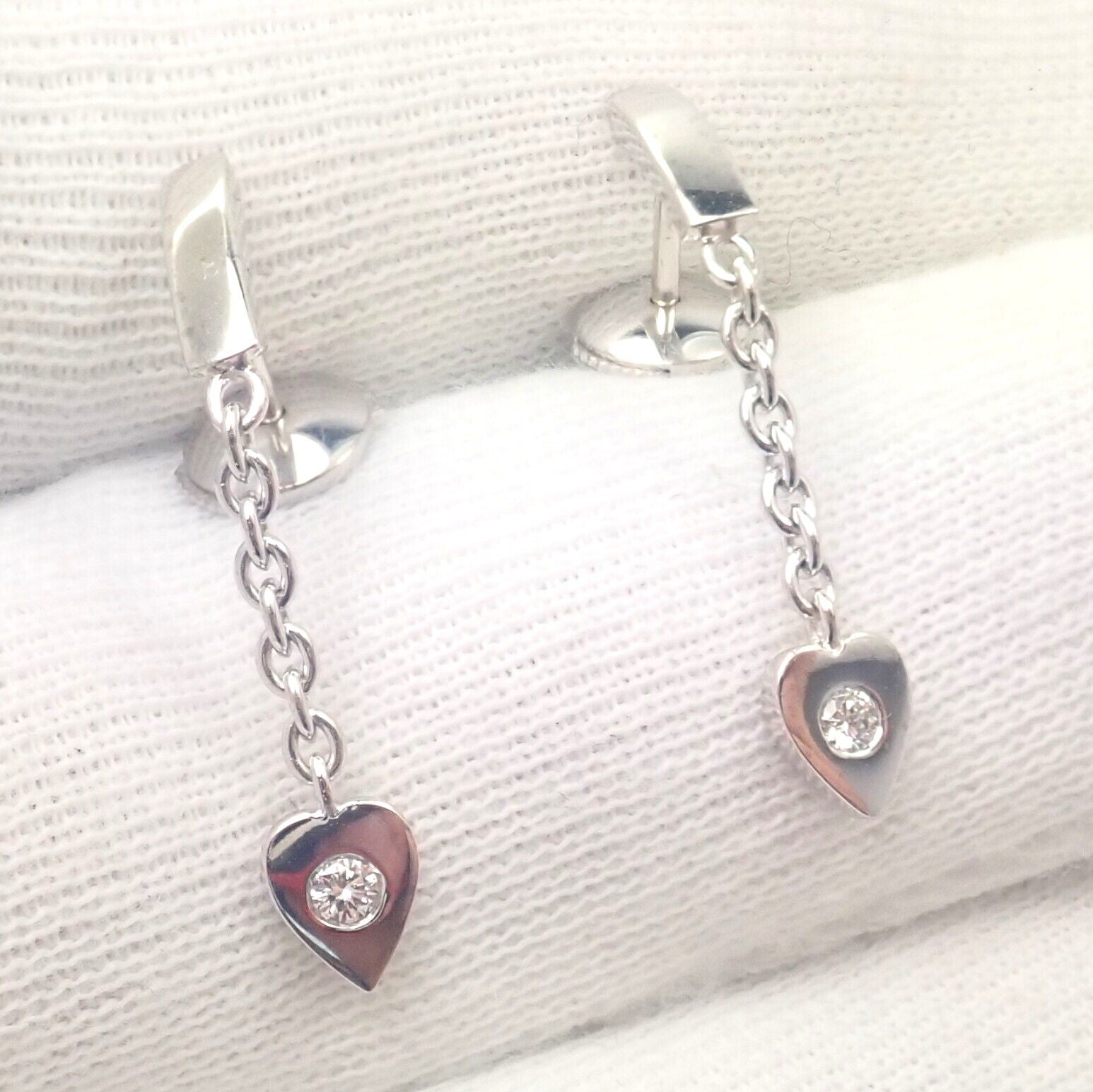 Authentic Cartier 18K White Gold Diamond Mon Amour Dangle Heart Earrings for Women - Luxury Valentine's Day Gift & Anniversary Jewelry for Her