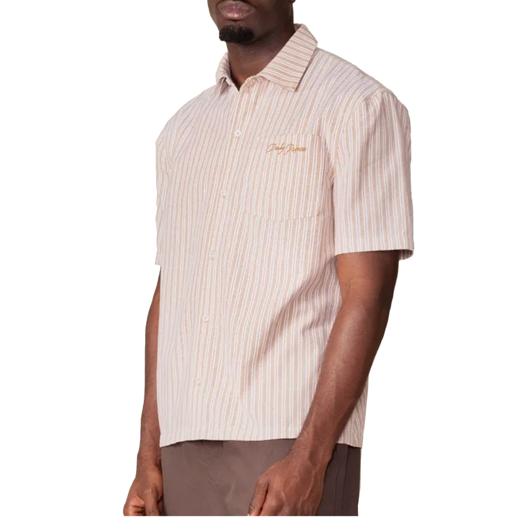 Stylish Beige Stripe Short Sleeve Shirt for Men | Casual Summer Wear | Perfect for Beach, Office & Outdoor Activities