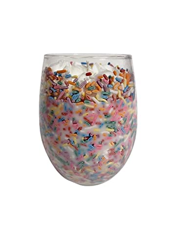 Lucky You Candle Co. 20oz Birthday Cake Scented Soy Wax Candle in Wine Glass - Sweet Sprinkles Fragrance for Home Decor, Romantic Dinners & Gift Giving