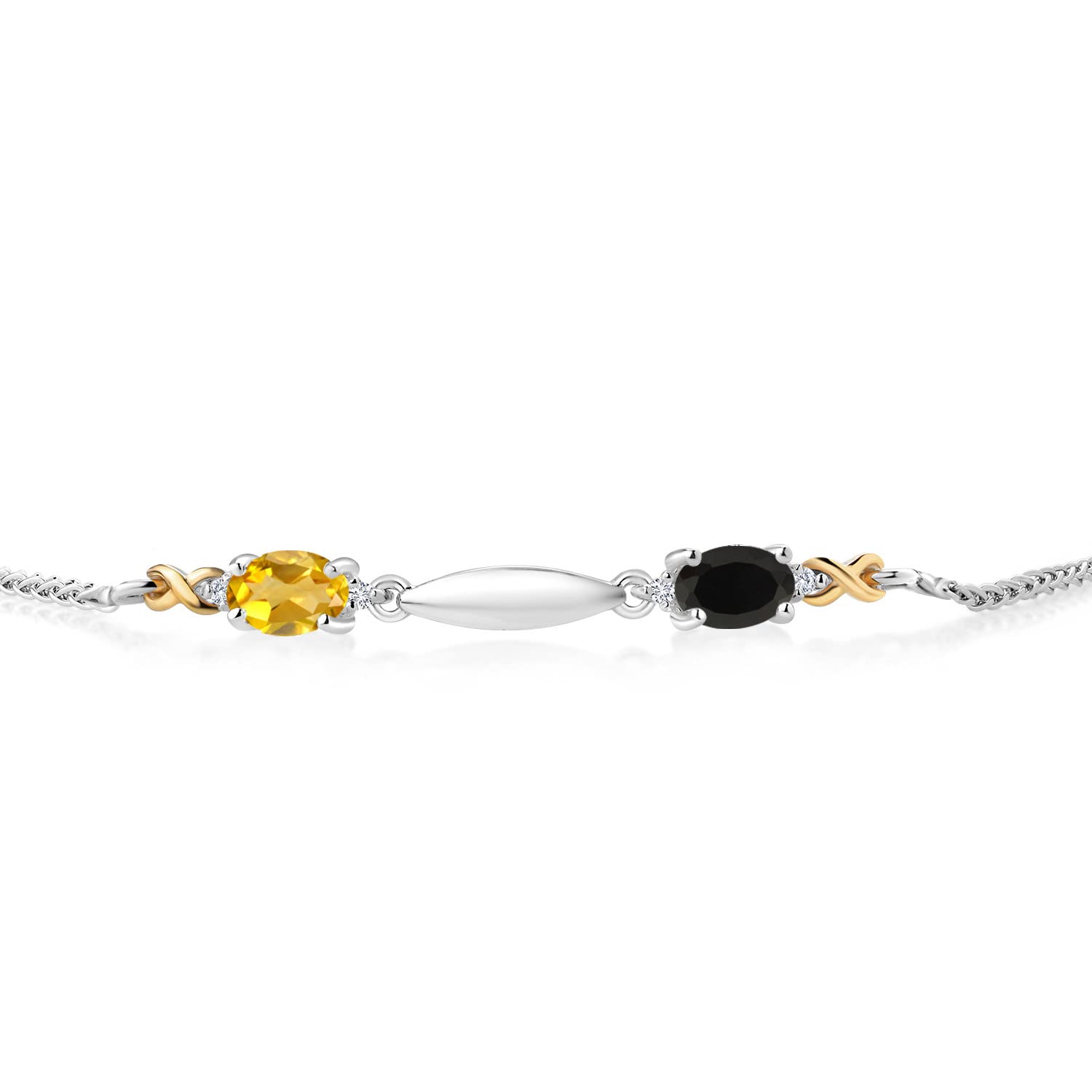 0.89Ct Citrine & Onyx Diamond Bracelet in 925 Silver & 10K Gold - Women's Jewelry Gift