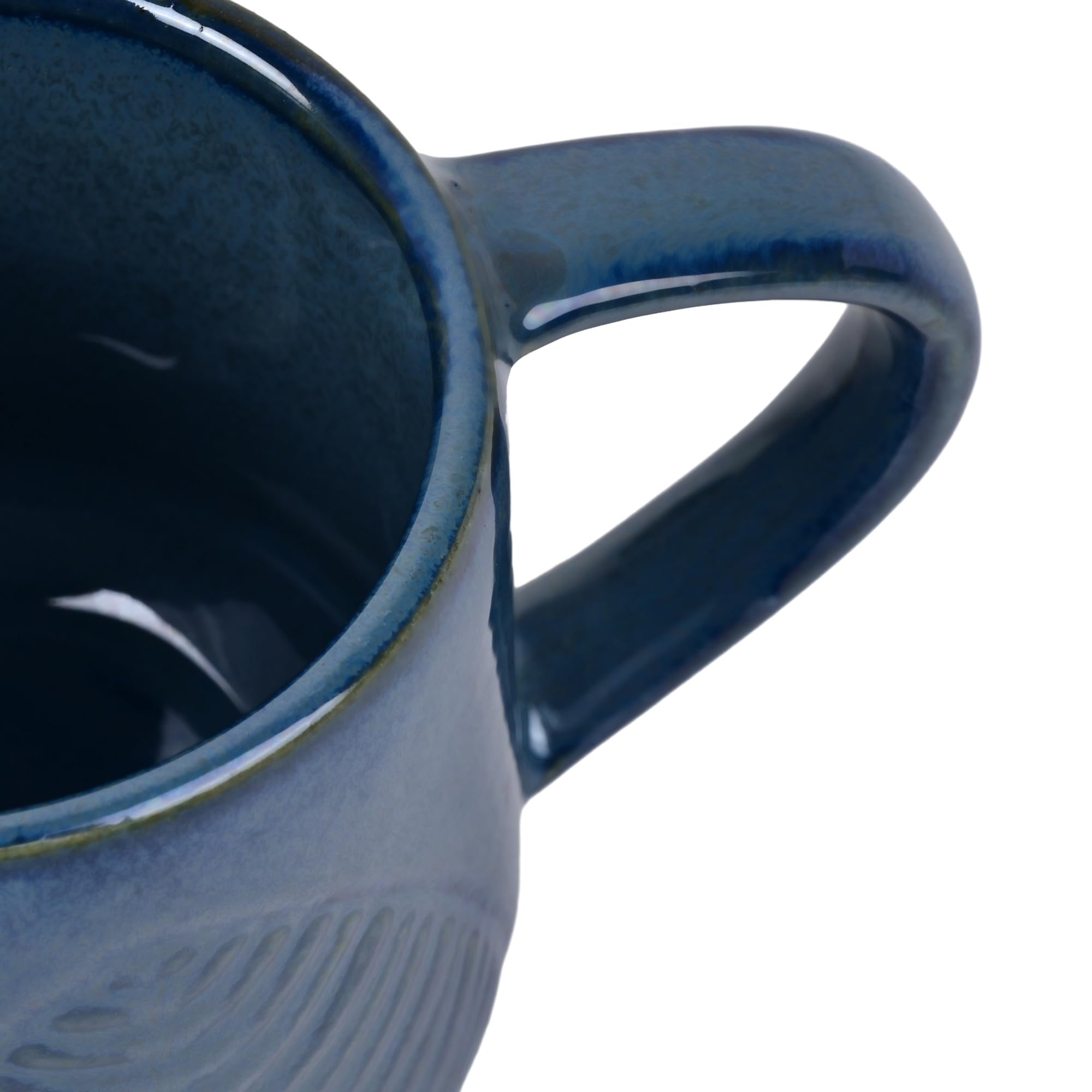 Boxome 300ml Stoneware Coffee Mug - Non-Toxic, Microwave & Freezer Safe - Leaf Pattern Stone Blue Ceramic Cup for Home, Office & Outdoor Use