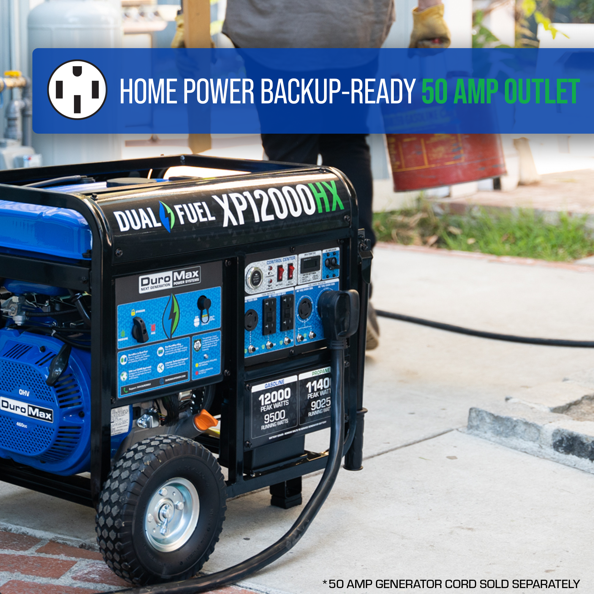 12,000 Watt Dual Fuel Portable HX Generator with CO Alert - Reliable Backup Power for Home, Camping & Emergency Use