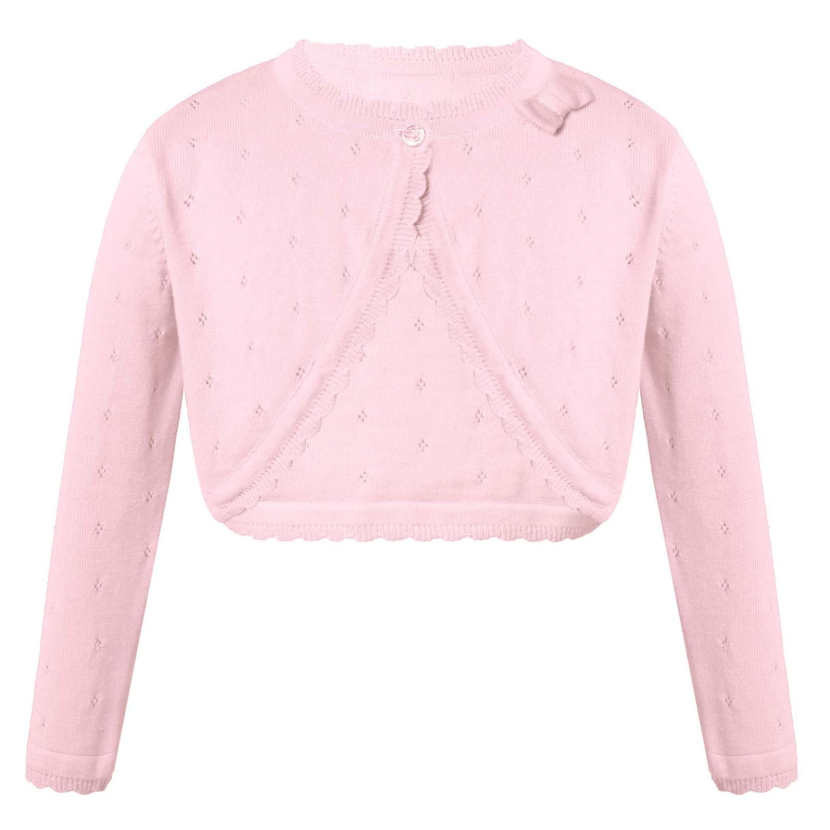 Girls Long Sleeve Knitted Bolero Cardigan - Pink Wedding Cover Up for Flower Girls (Age 8) | Perfect for Bridal Parties, Christenings & Special Occasions