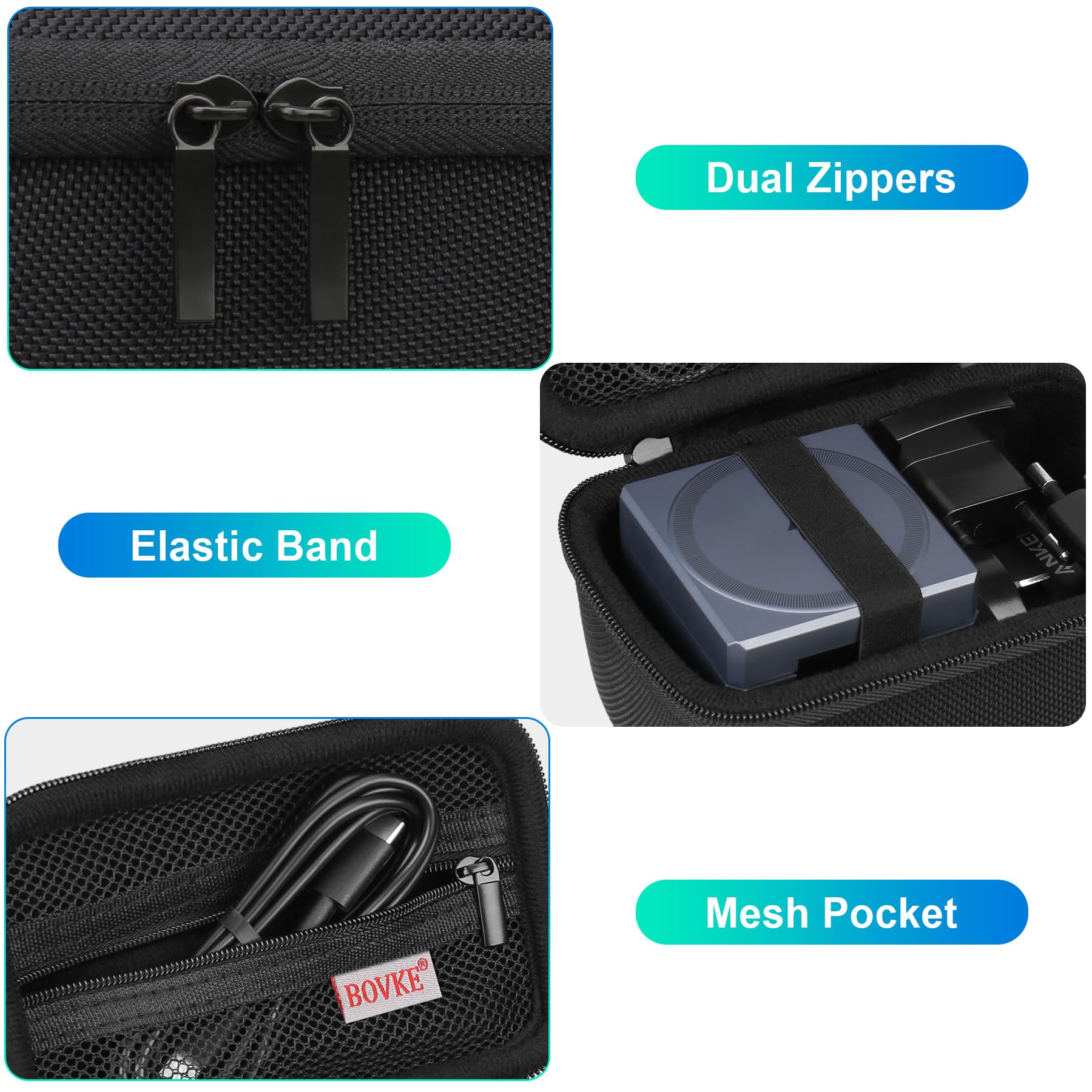 BOVKE Premium Carrying Case for Anker 3-in-1 Cube Charger 15W Max - Fast Charging Foldable Wireless Charger Organizer with Extra Storage Space for Adapter & Cables (Black) - Perfect for Travel, Office & Home Use