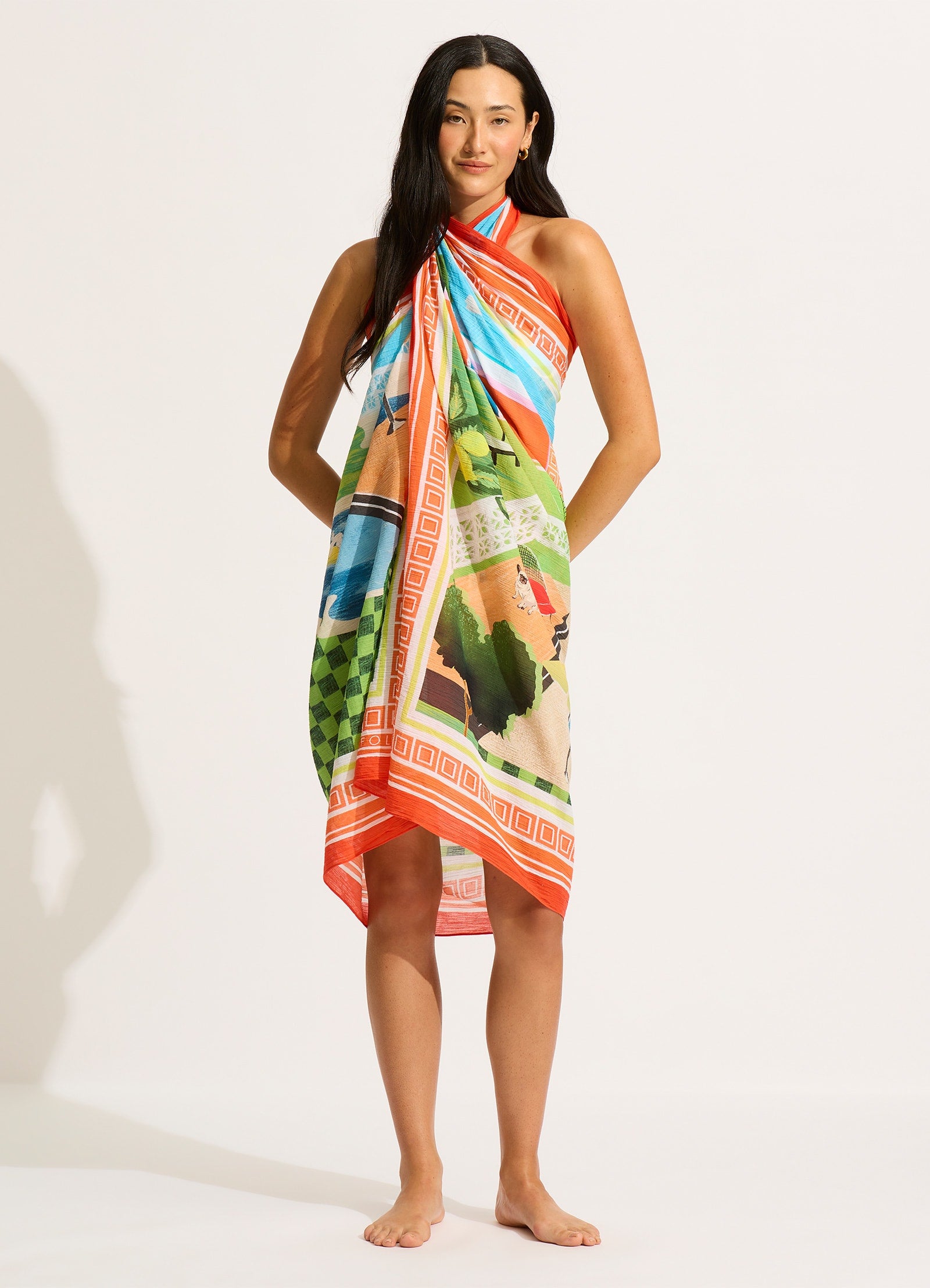 Turquoise Sunset Sarong - Stylish Beach Wrap for Women, Perfect for Poolside, Vacation & Summer Outfits