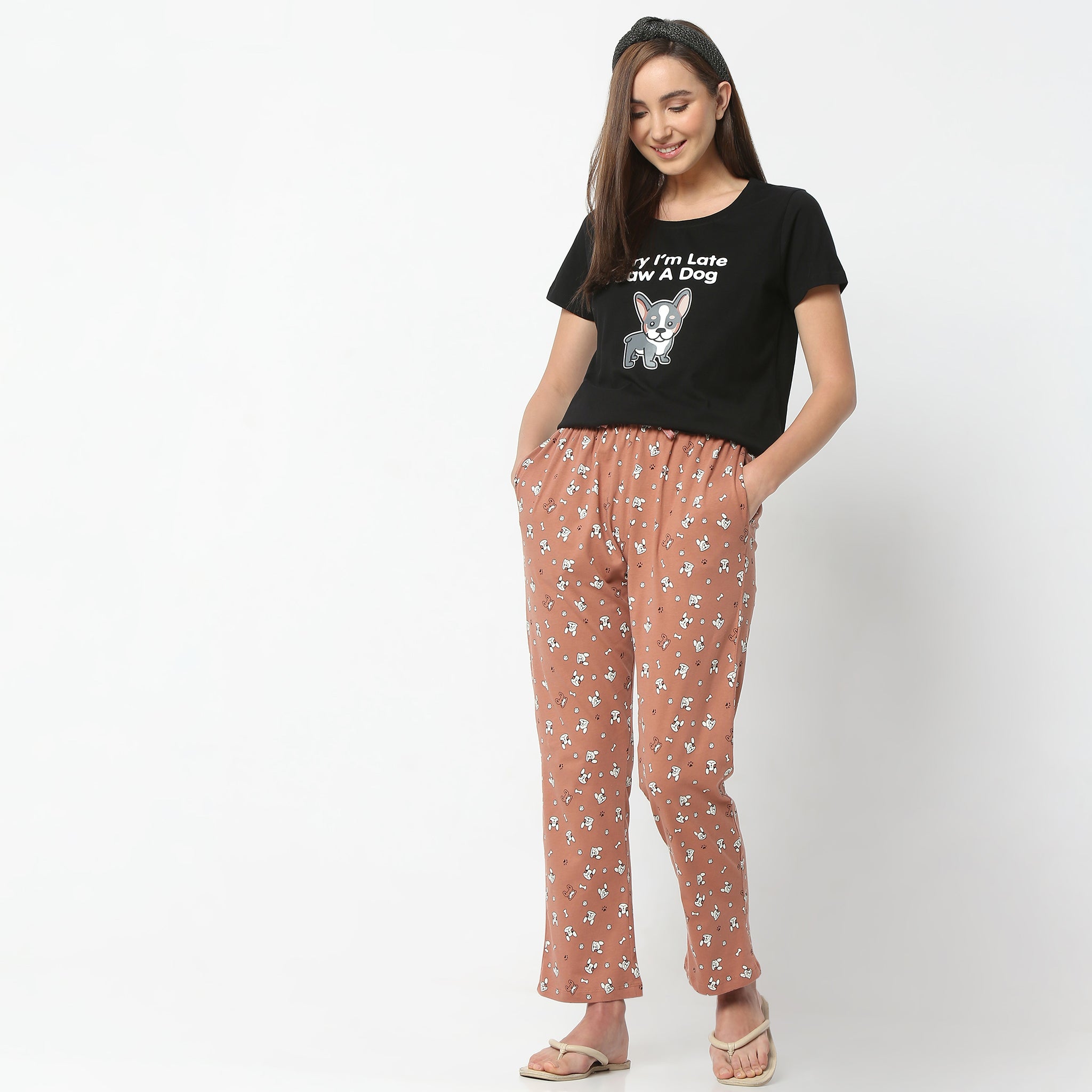 Comfortable All Over Print Full Length Mid Rise Lounge Pajamas for Women - Soft Sleepwear & Cozy Loungewear for Relaxing at Home