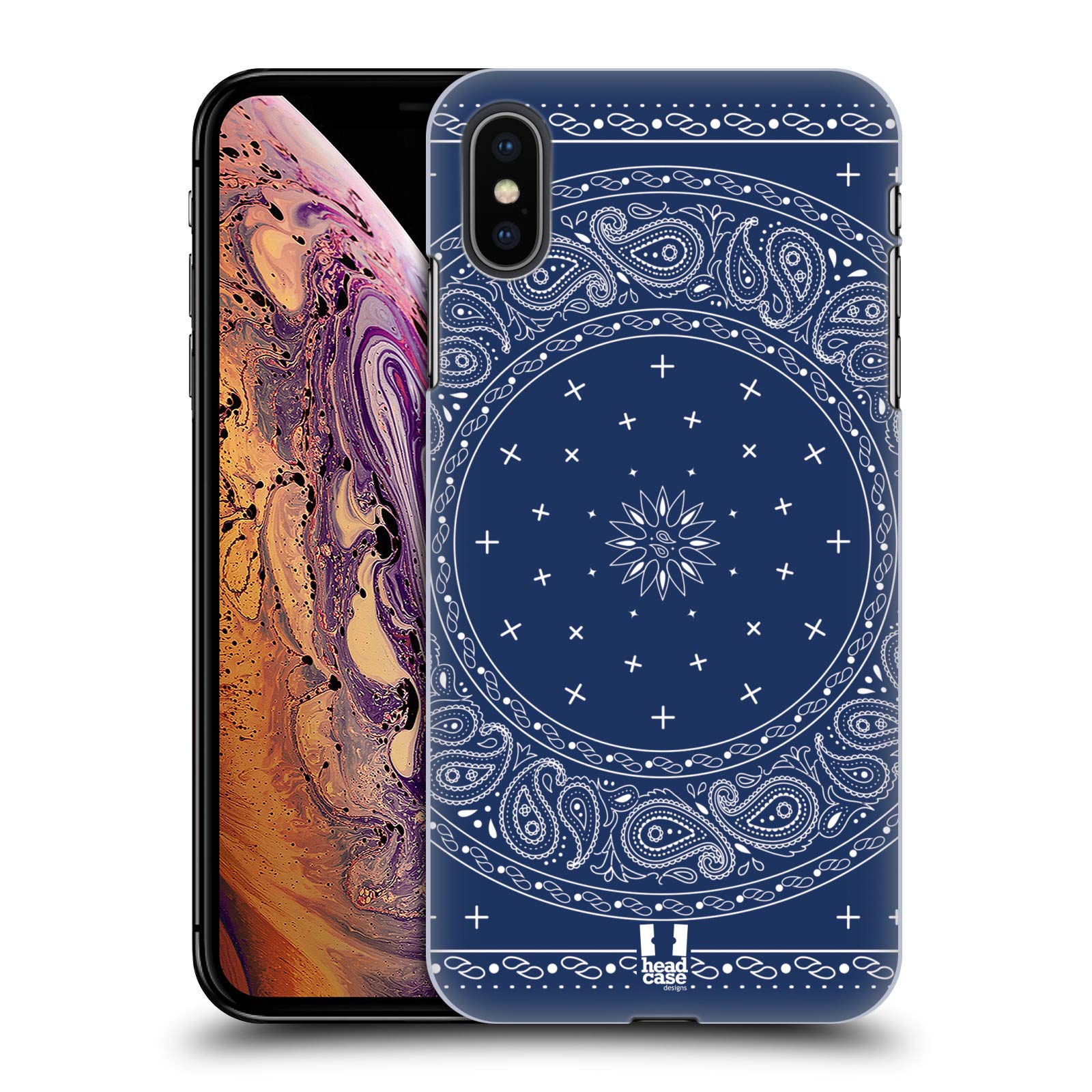 Head Case Designs Round Blue Classic Paisley Bandana Hard Back Phone Case for Apple iPhone Xs Max - Perfect for Everyday Protection & Stylish Accessorizing