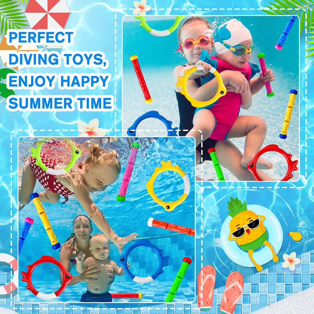 10PCS Colorful Dive Rings & Sticks - Kids Pool Toys for Swimming Training & Games