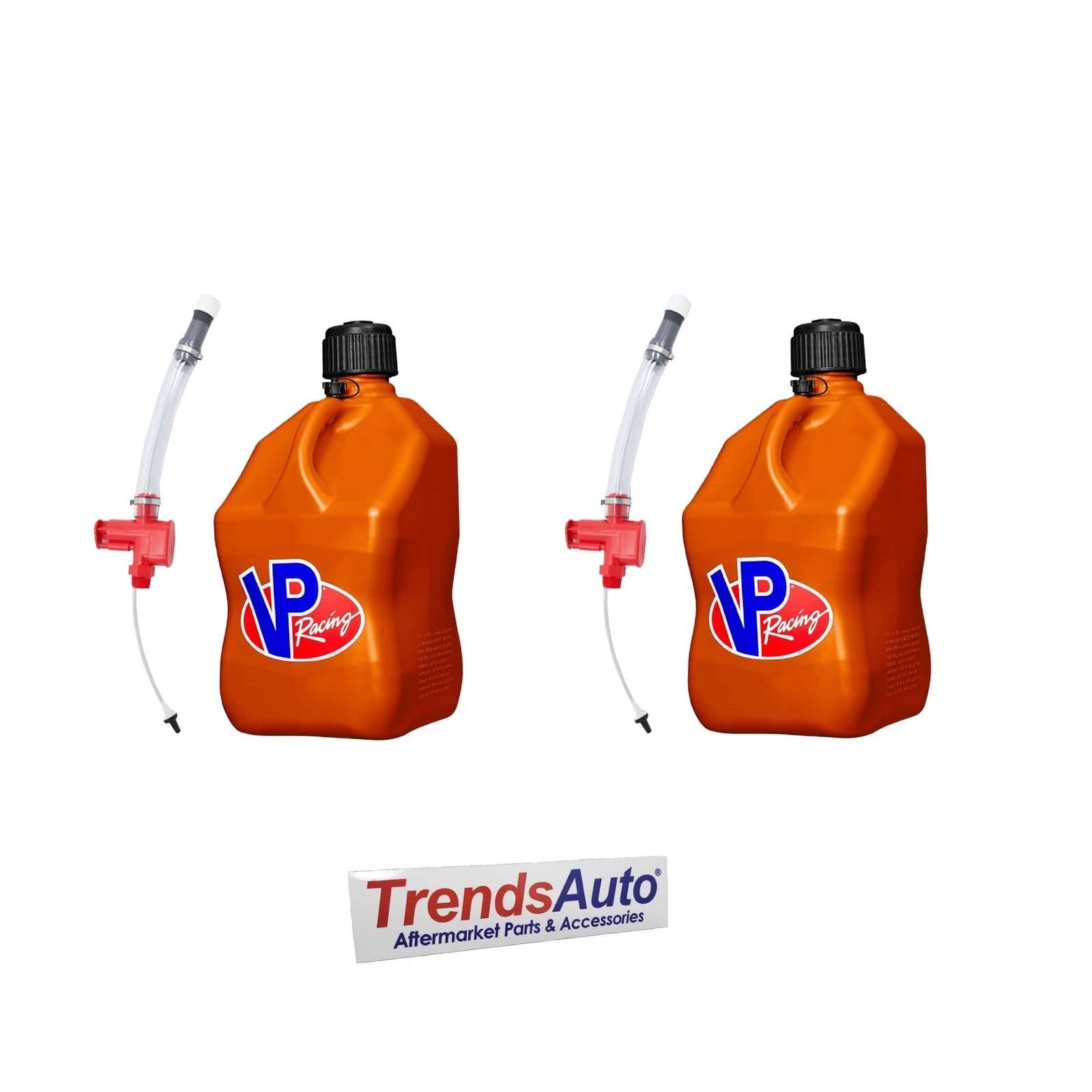 VP Racing Fuels 3572 33320 5 Gallon Square Fuel Jugs (2 Pack) - Orange Motorsport Utility Containers with Trigger Hose & Decal Sticker - Ideal for Racing, Off-Road & Motorsports Fuel Storage