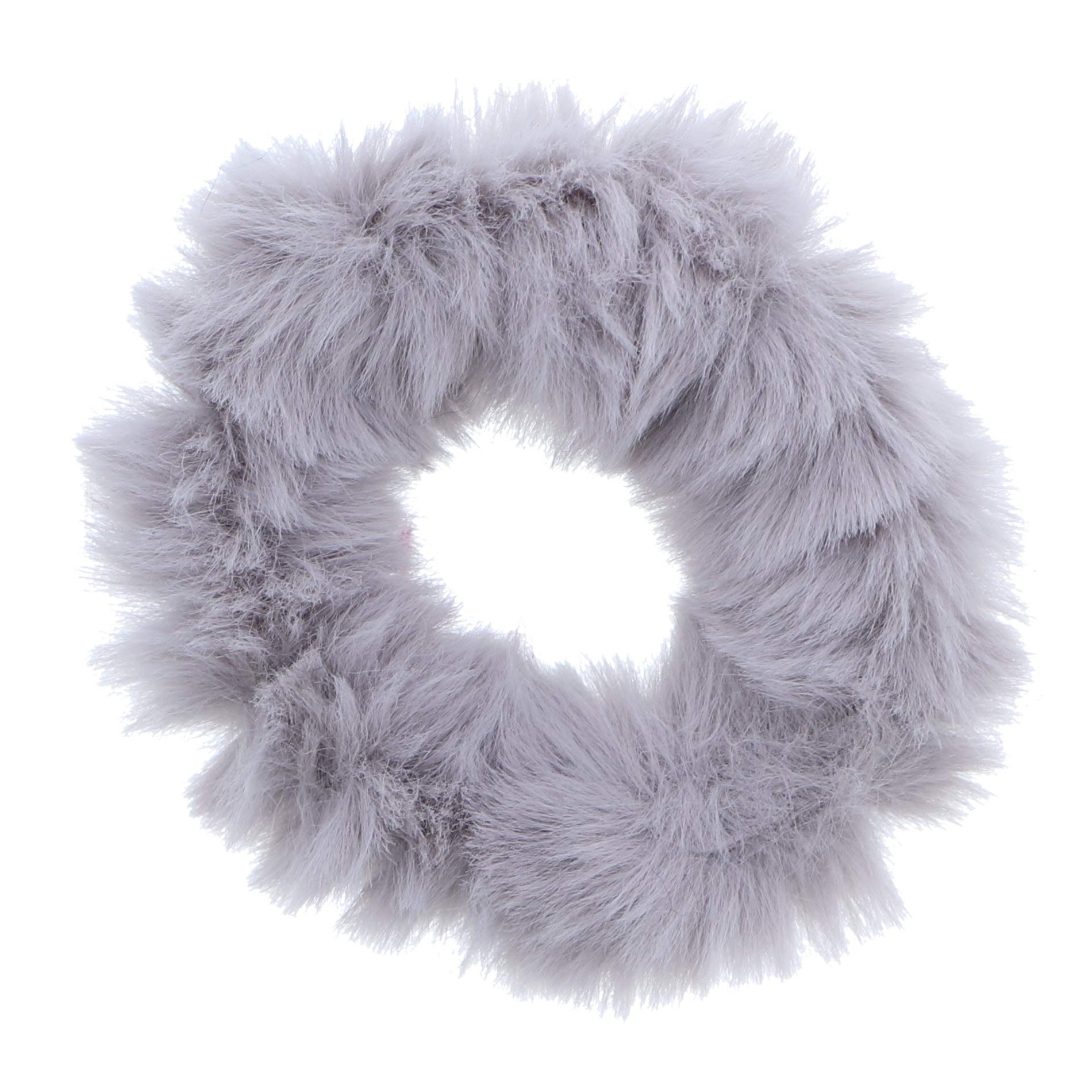 Small Fuzzy Fur Scrunchies Furry Pony Holder - Set of 10 - Light Grey - Perfect for Girls Hair Accessories, School, Parties, and Daily Wear