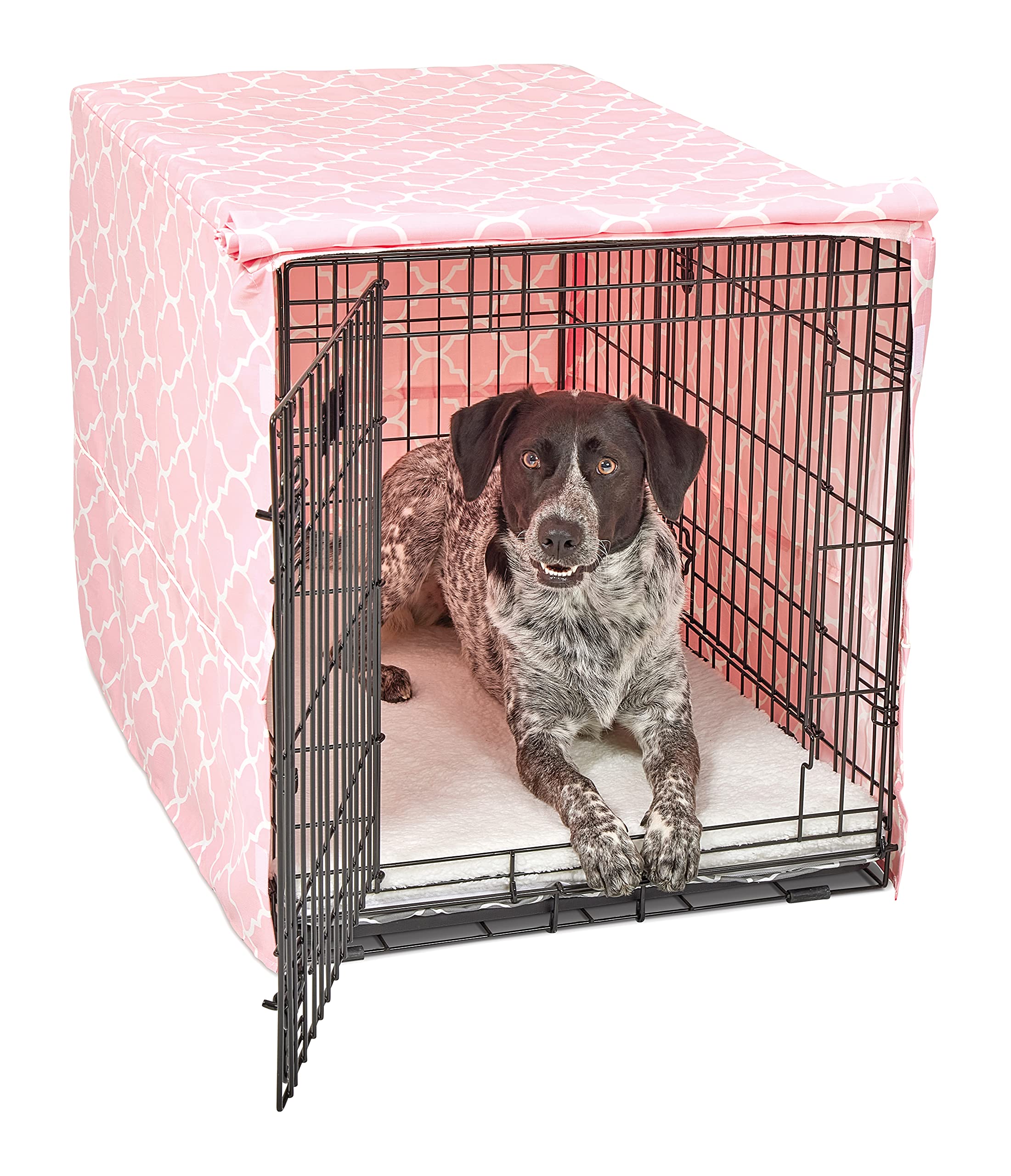 New World Pet Products 36-Inch Dog Crate Cover with Teflon Fabric Protector - Pink Designer Pattern for Midwest Dog Crates | Perfect for Home, Travel & Kennel Use
