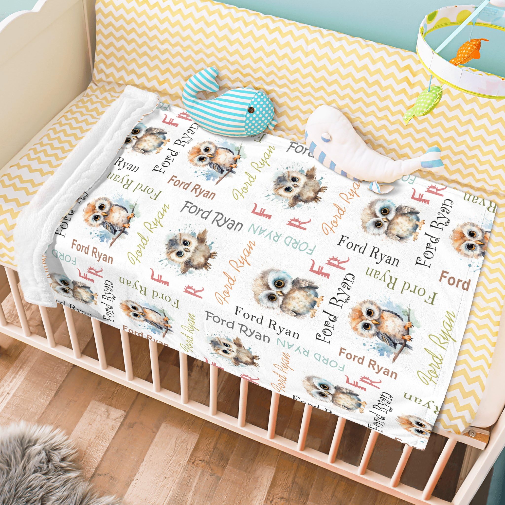 Personalized Baby Blankets for Boys & Girls - Custom Name Embroidered Soft Receiving Blanket with Owl Design | Perfect for Nursery, Christening Gifts & Newborn Photo Shoots
