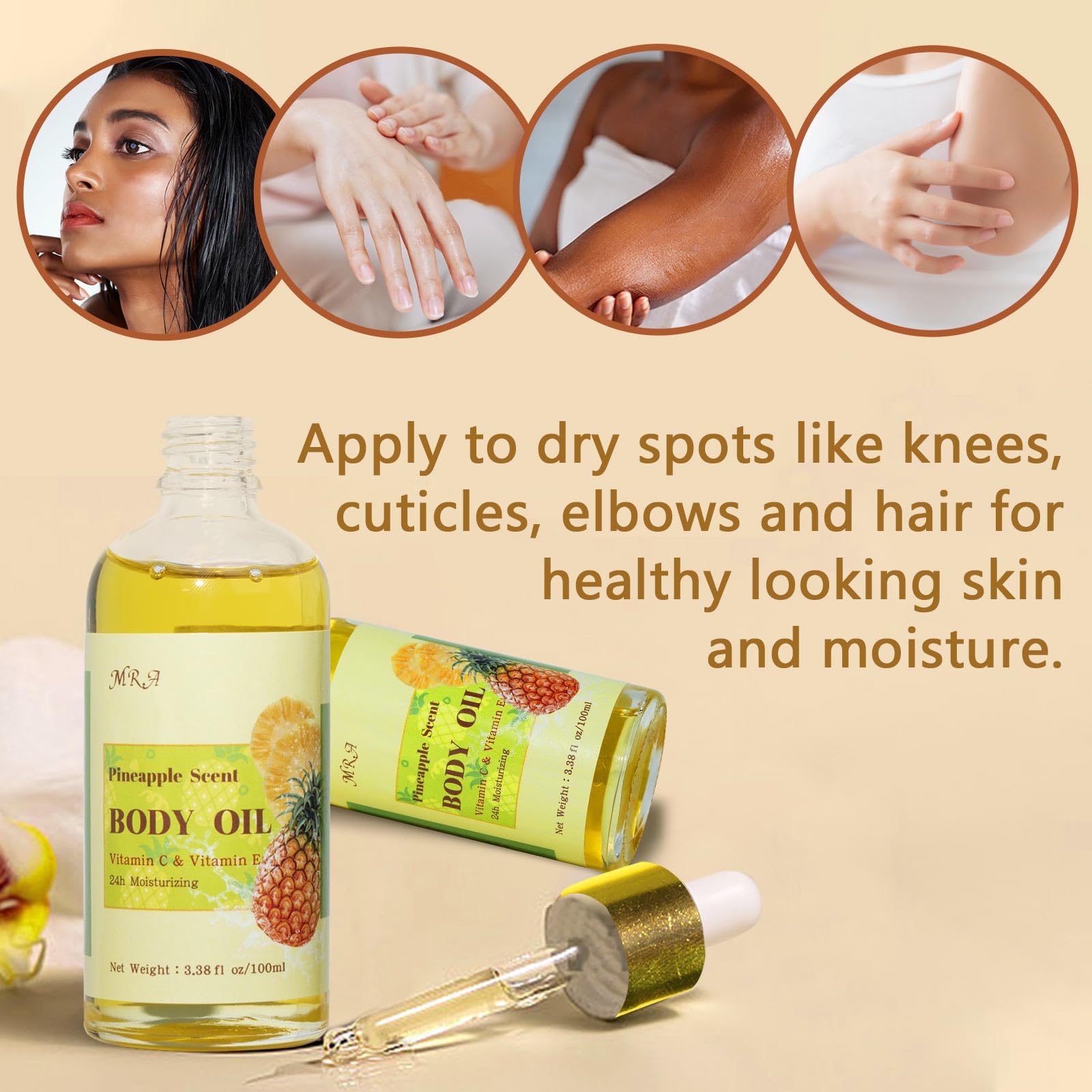 MR.A 2 Pack Pineapple Scented Body Oil with Vitamin E & Jojoba Oil - Hydrating Moisturizer for Dry Skin, Post-Shower & Massage Oil - Includes Gua Sha Tool for Relaxation & Skincare Routine