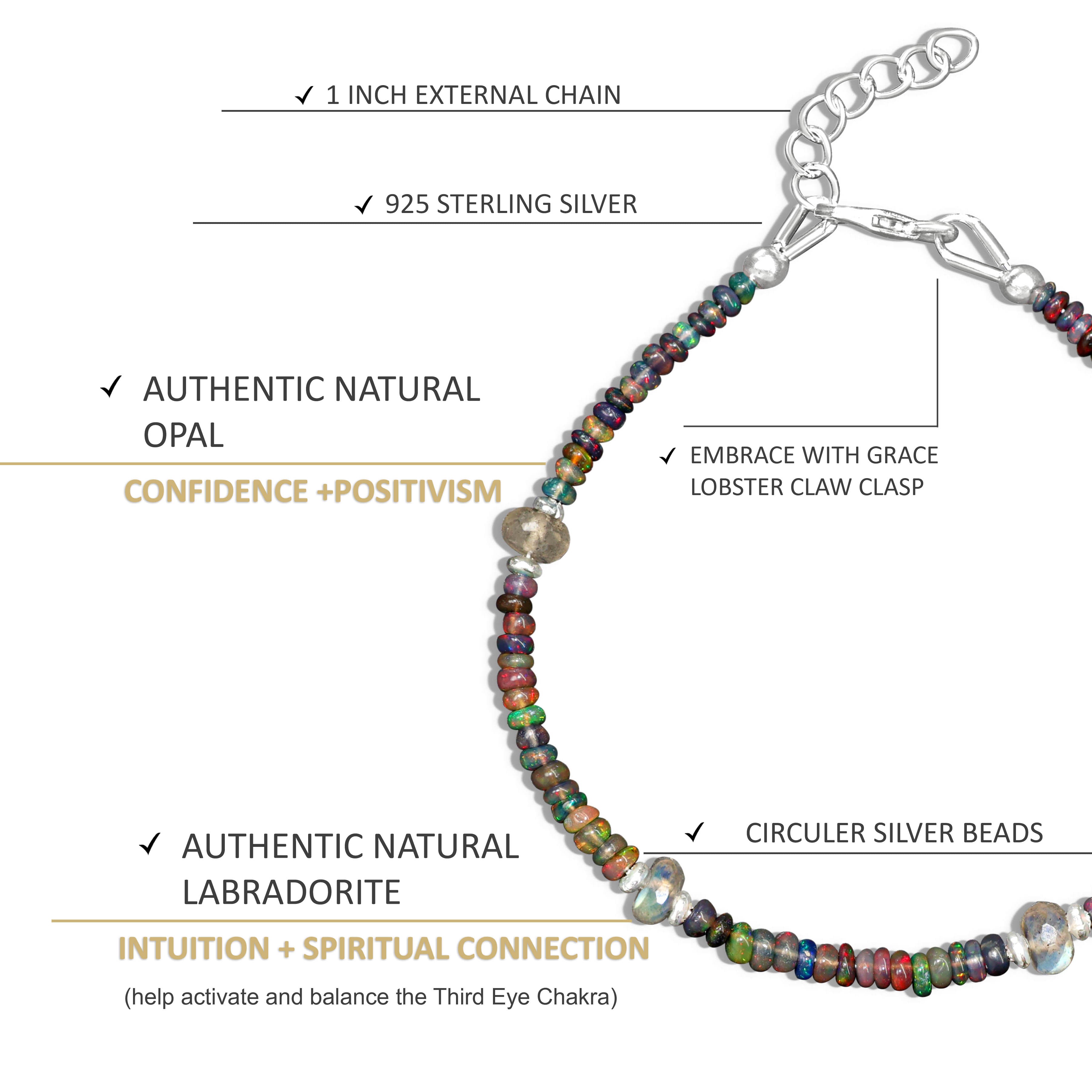 Natural Black Opal & Moonstone Dual Beaded Bracelet for Women | Handmade Healing Crystal Jewelry | Perfect for Meditation, Yoga & Spiritual Gifts