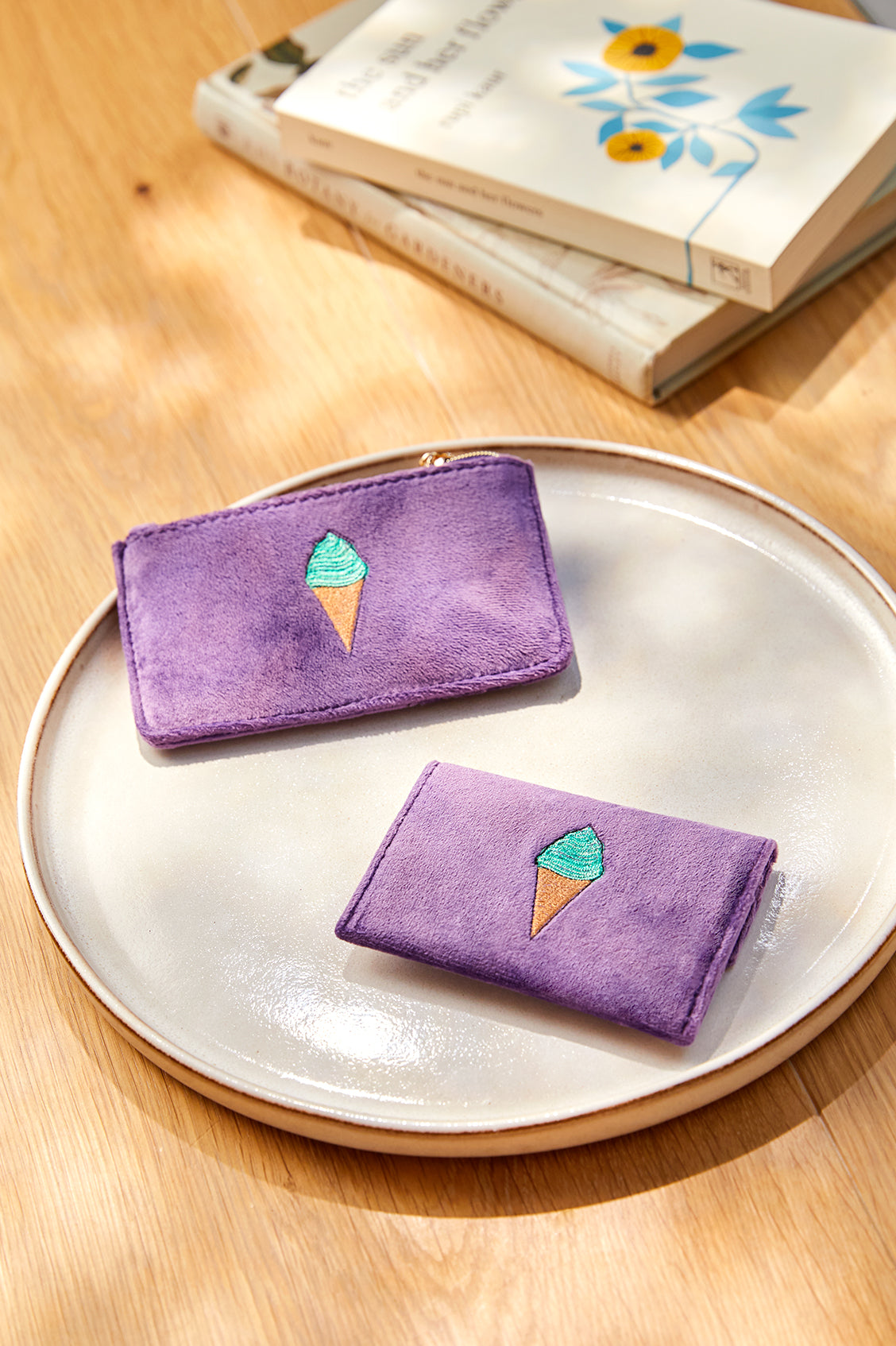 Embroidered Ice Cream Envelope Card Holder - Cute Wallet for Women - Perfect for Credit Cards, Cash & ID - Great Gift for Birthday, Valentine's Day & Everyday Use