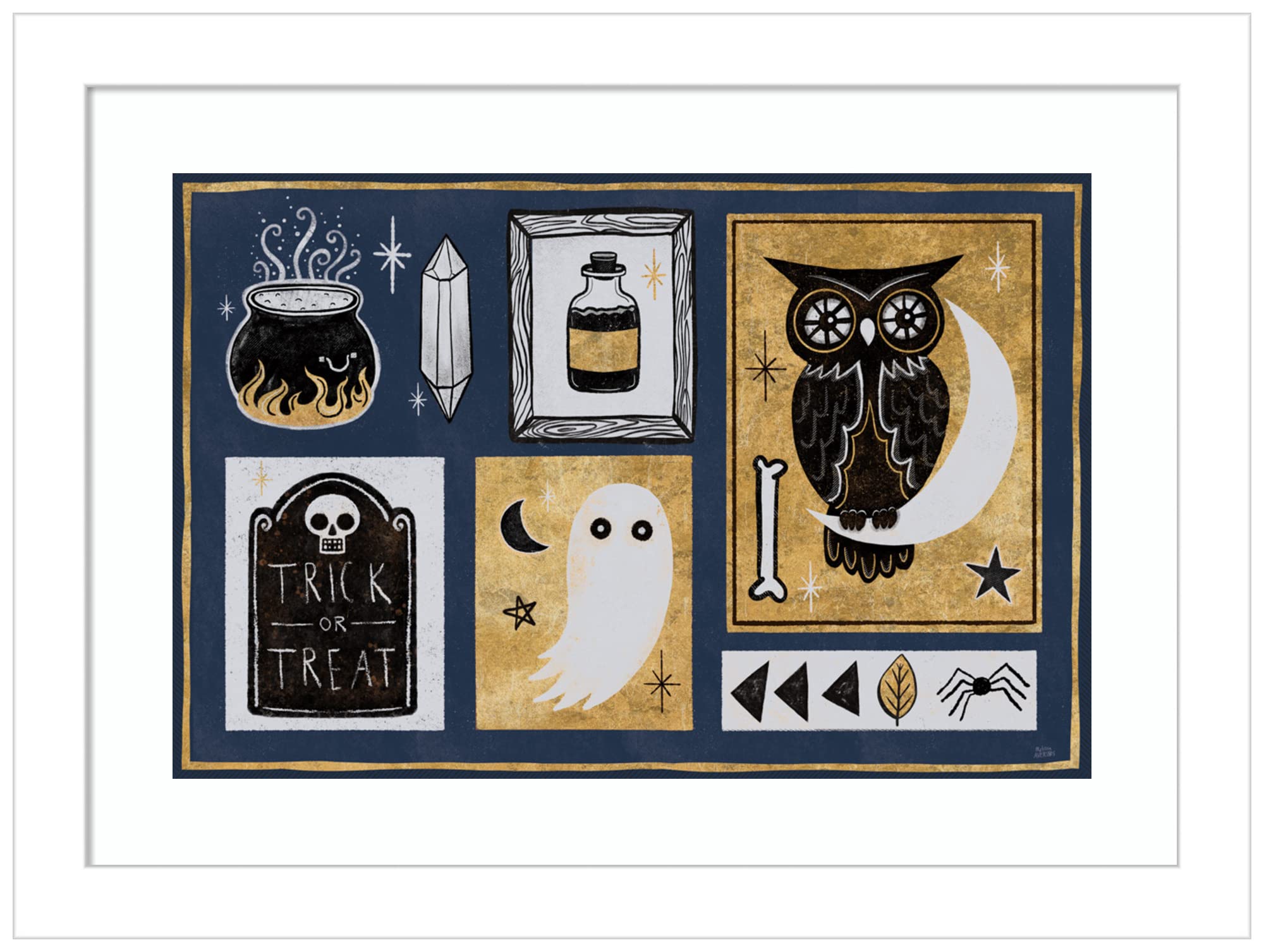 Amanti Art Wood Framed Wall Art Print - Frightfully Wicked II Owl by Melissa Averinos, 13x10 Inches, Svelte White Frame - Gothic Home Decor for Living Room, Bedroom & Office