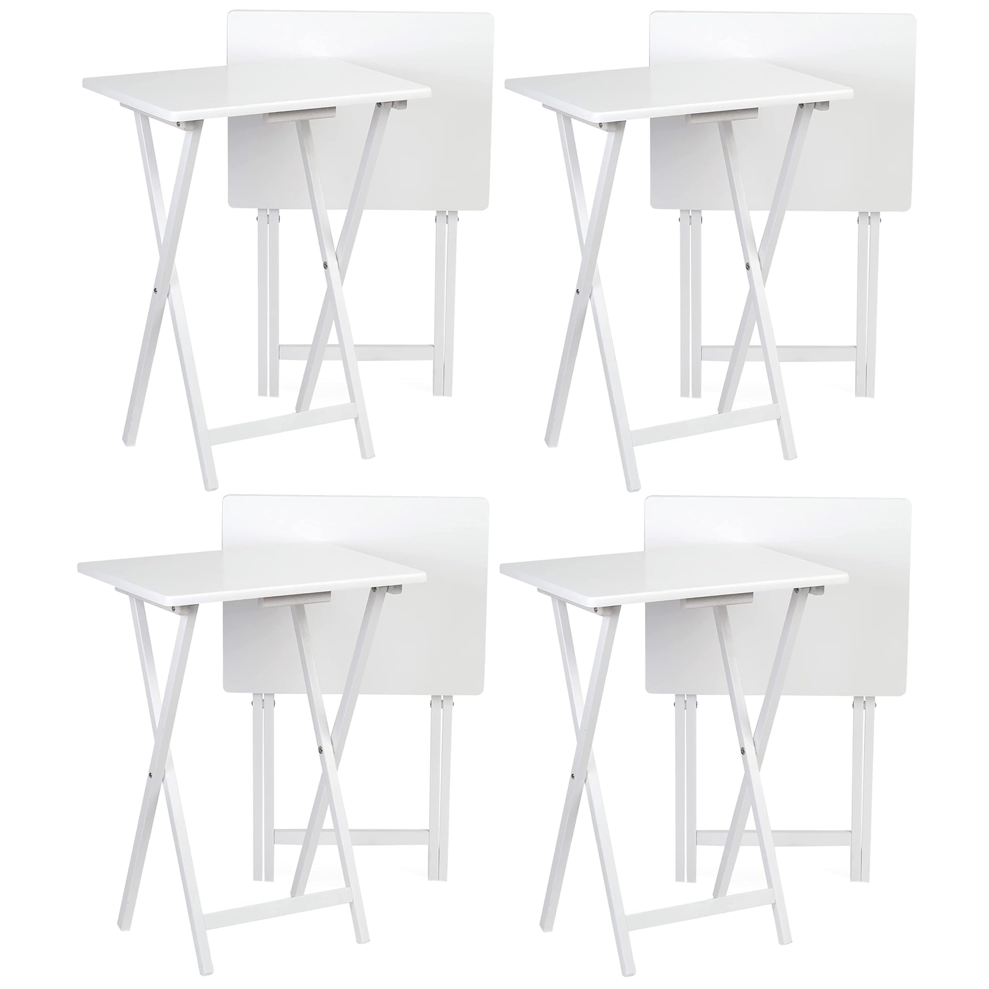 Solid Wood Folding TV Tray Table - Portable Snack Desk & Serving Stand for Living Room, Bedroom, Office - Sturdy 8-Piece Set in White - Perfect for Movie Nights, Breakfast in Bed & Home Entertainment