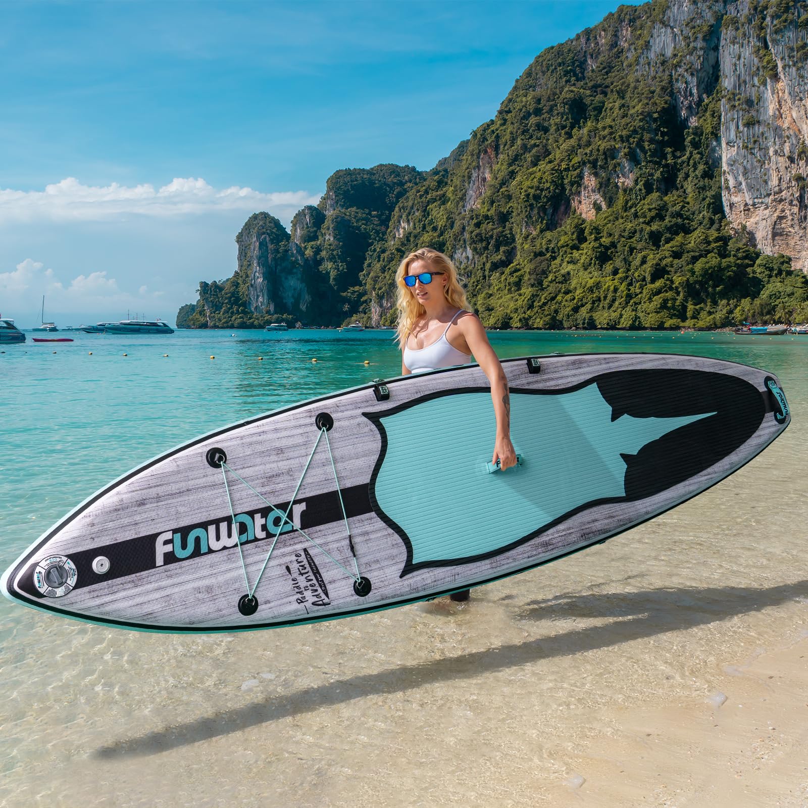 FunWater Inflatable Stand Up Paddle Board - Ultra-Light SUP with Full Accessories Kit (Adjustable Paddle, Pump, Backpack, Leash & Waterproof Phone Case) for Lakes, Rivers & Ocean Paddling Adventures