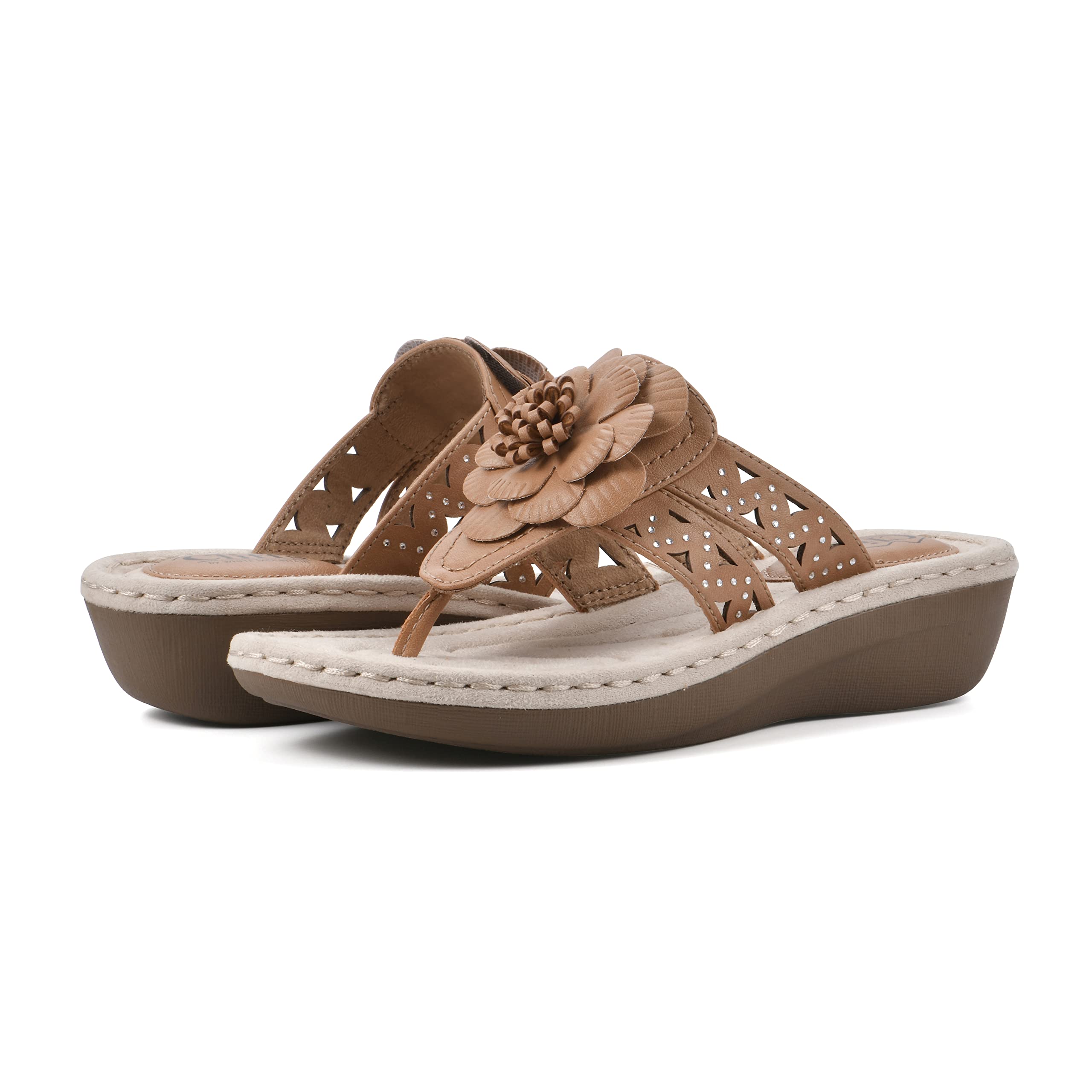 White Mountain Women's Cynthia Wedge Sandal - Comfortable Summer Walking Shoes
