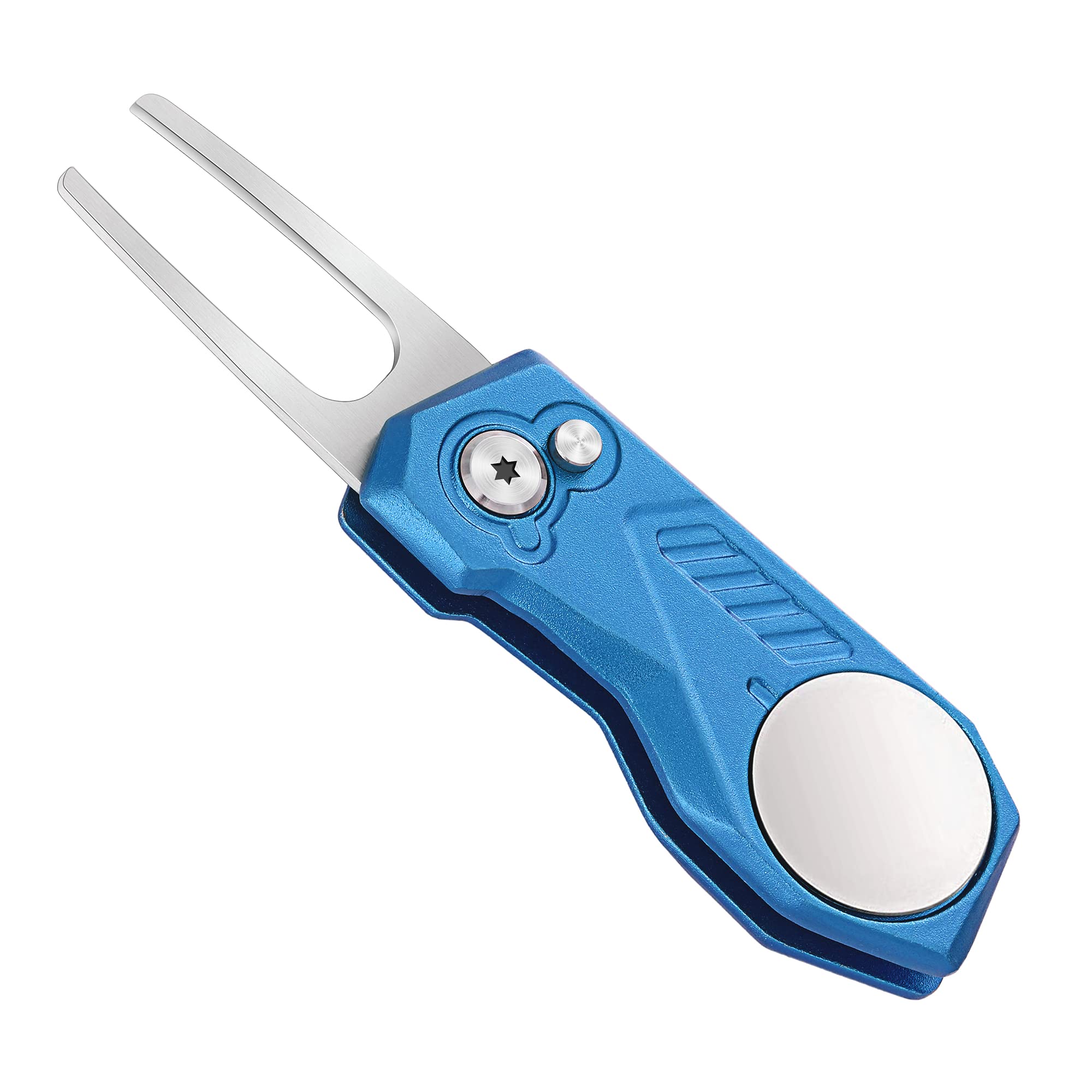Premium All-Metal Foldable Golf Divot Repair Tool with Magnetic Ball Marker | Pop-Up Button Design | Durable Golf Accessories for Men | Perfect for Course Play & Practice Sessions