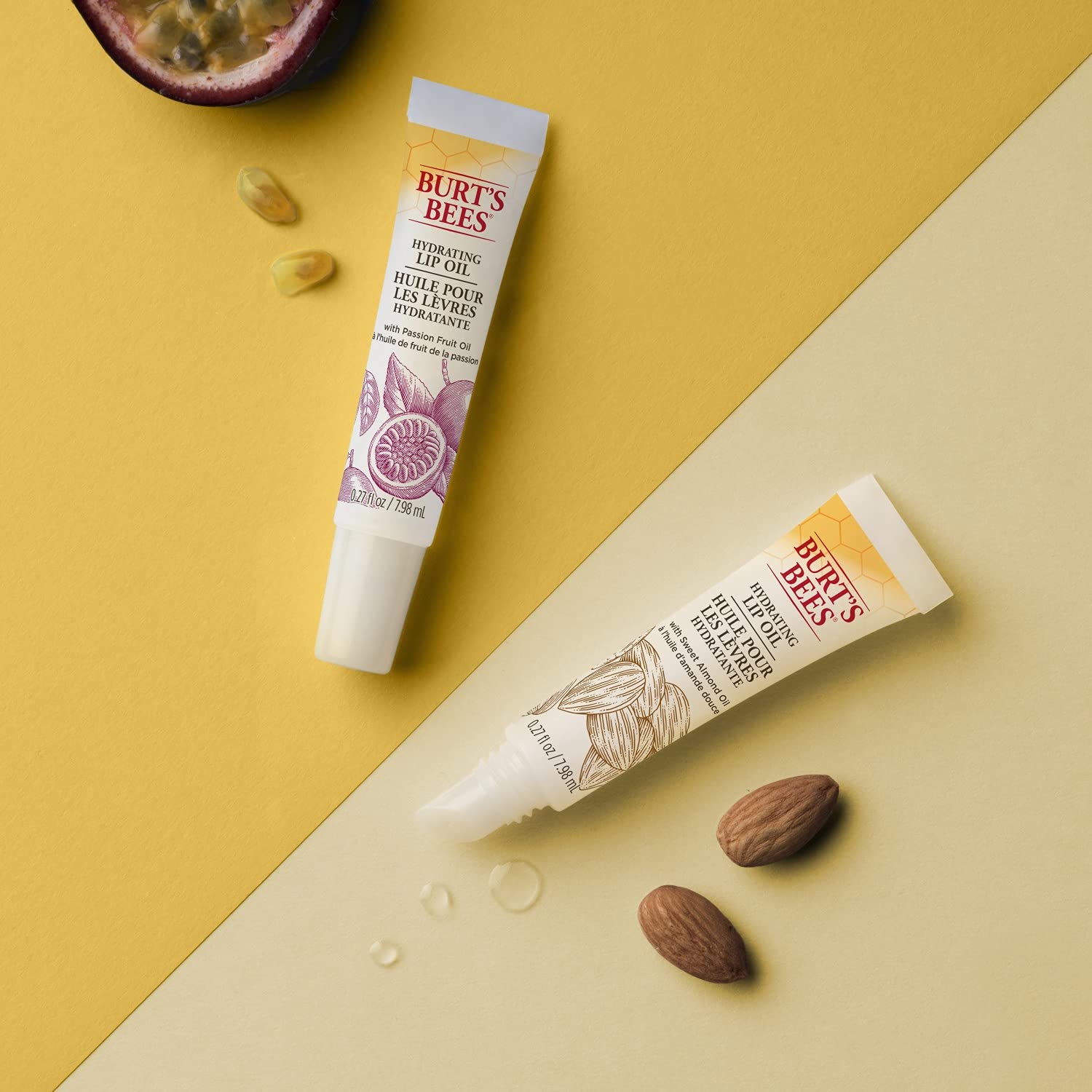 Burt's Bees 100% Natural Hydrating Lip Oil with Passion Fruit Oil - 4 Pack | Moisturizing & Nourishing Lip Care for Dry Lips | Perfect for Daily Use, Travel & Gifts