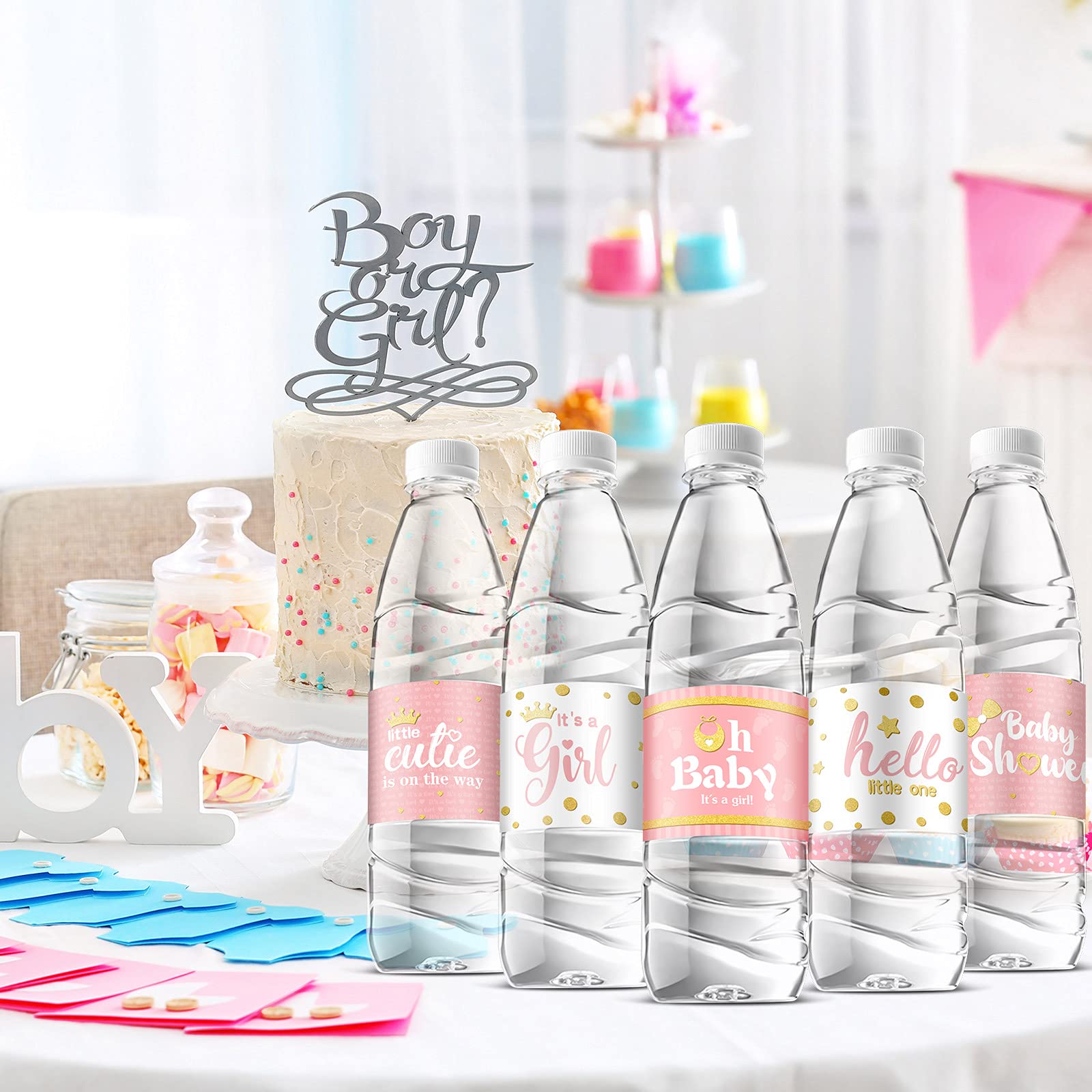 Waterproof Baby Shower Bottle Labels - 39pcs Girl Style for Party Decor