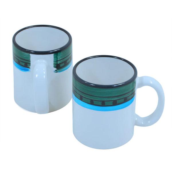 4-Piece Blue & Green Carousel Pattern Coffee Mug Set - Perfect for Home, Office, and Gift Giving