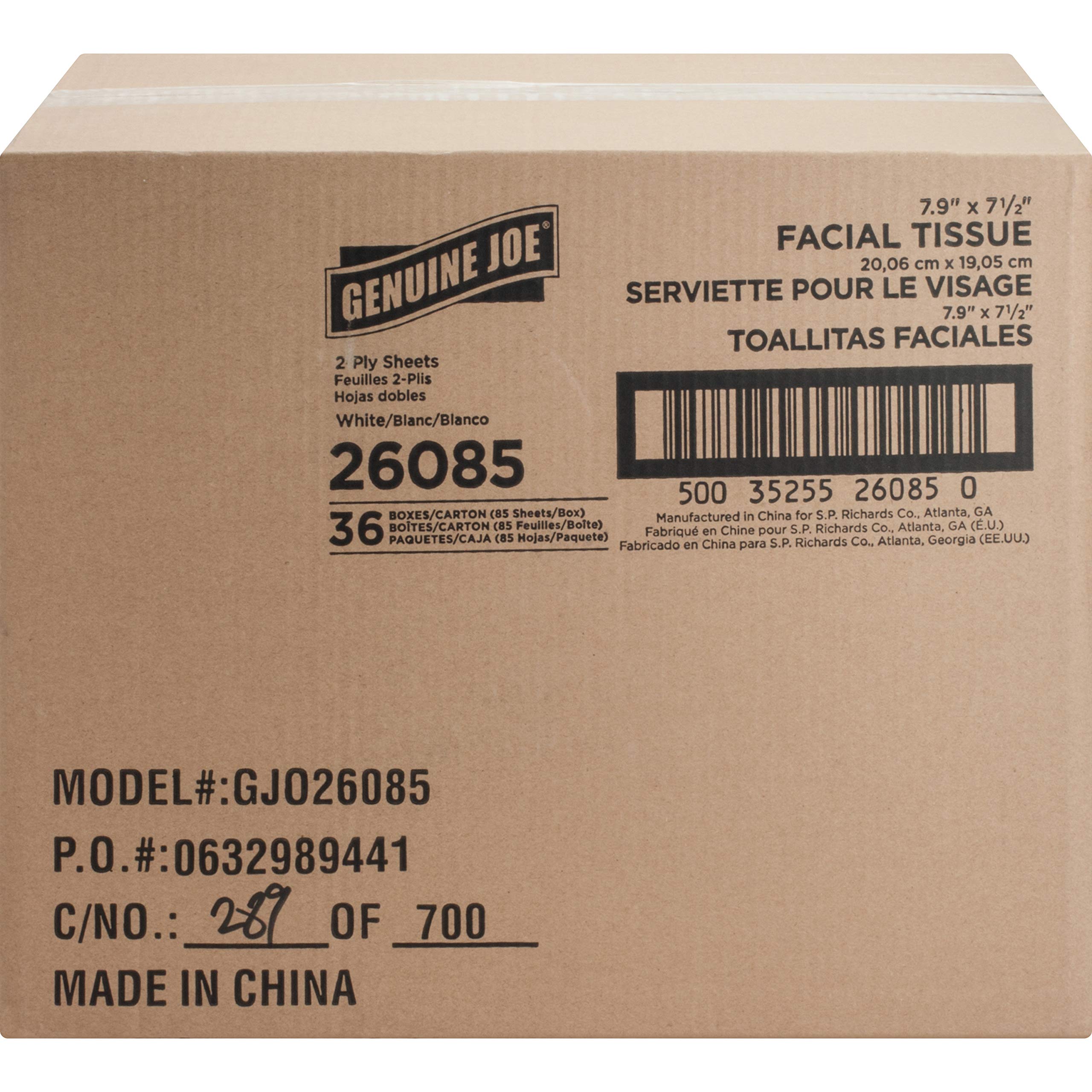 Genuine Joe GJO26085 Cube Box Facial Tissues, 2-Ply, 85 Sheets per Box, White (Pack of 36) - Soft & Strong Tissues for Home, Office & Travel Use
