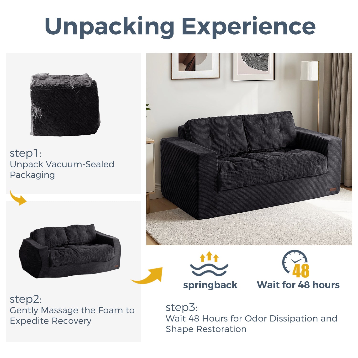 MAXYOYO Bean Bag Sofa Chair - Tufted Loveseat Boneless Couch with Removable Cushion & Backrest, Black | Comfortable Floor Seating for Living Room, Bedroom, Game Room & Dorm