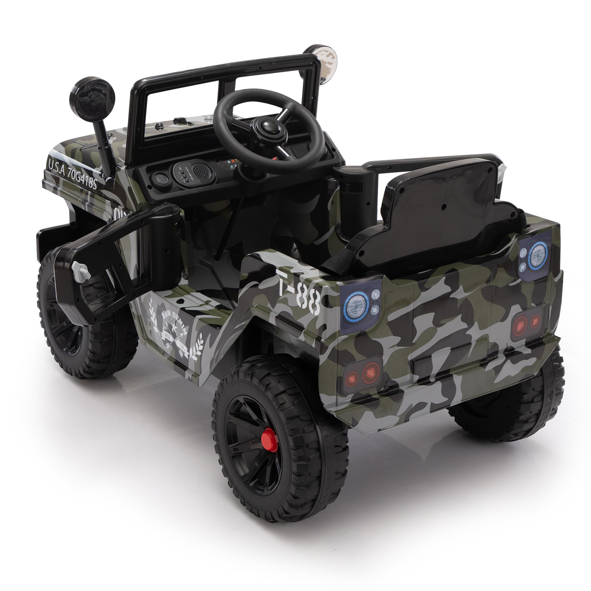 TOBBI 12V Kids Ride On Truck - Electric Battery Powered Toy Car for Toddlers with Off-Road Wheels, Suspension, Horn & LED Lights - Best Gift for Boys & Girls Ages 3-6 (Camouflage Design) - Perfect for Outdoor Play, Birthday Presents & Christmas Gifts