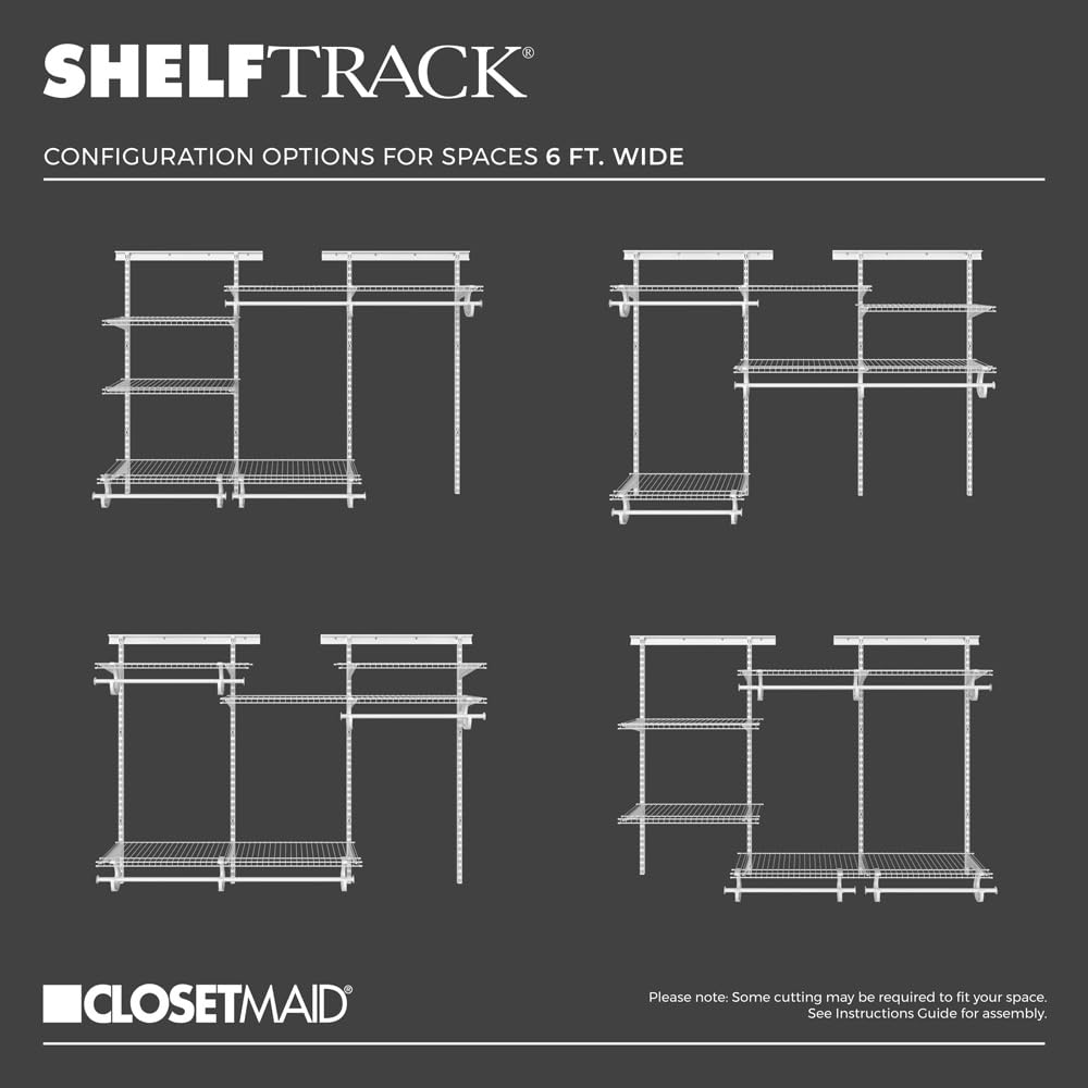 ClosetMaid Adjustable Wire Closet Organizer System 4-6 Feet with Shelves & Clothes Rods - Durable Steel Closet Storage Solution for Bedroom, Walk-in Closet or Pantry Organization (White)