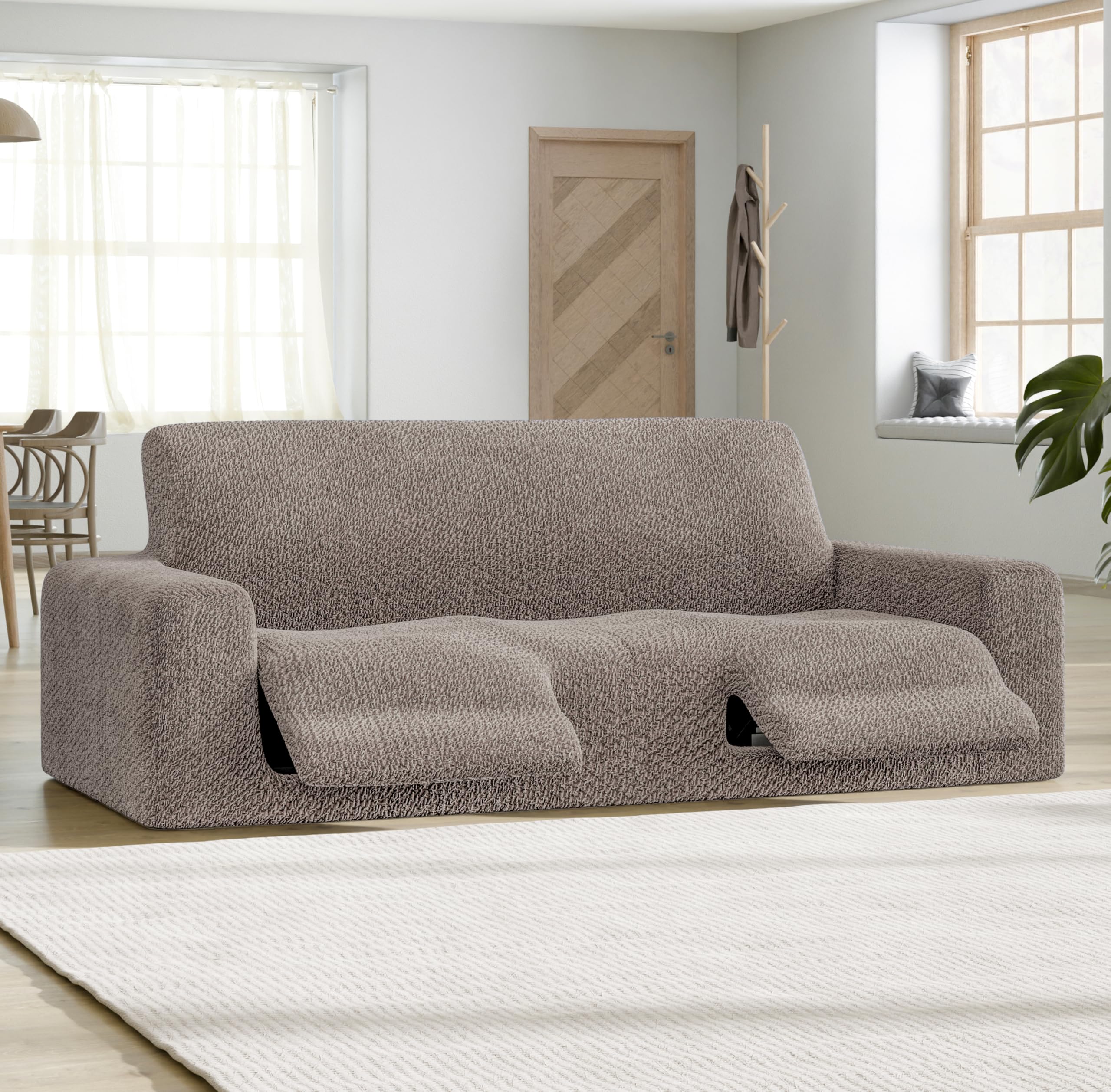 PAULATO BY GA.I.CO. Recliner Sofa Cover - Stretchable 1-Piece Slipcover for Reclining Couches - Soft Polyester Fabric Furniture Protector - Velvet Collection in Brown - Perfect for Living Room, Home Theater & Office Use