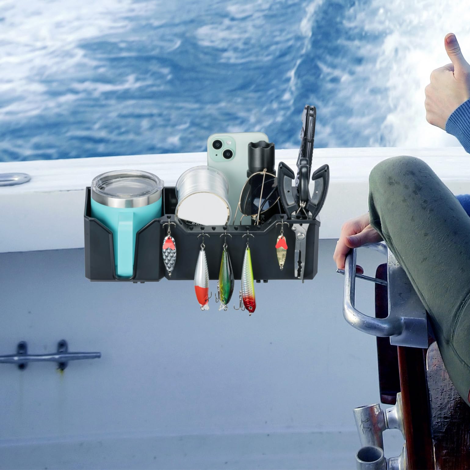 KEMIMOTO Universal Boat Cup Holder & Storage Organizer - Marine Boat Caddy for Bass Boats, Kayaks, Pontoons & Jon Boats | Waterproof Drink Holder for Fishing, Cruising & Water Sports