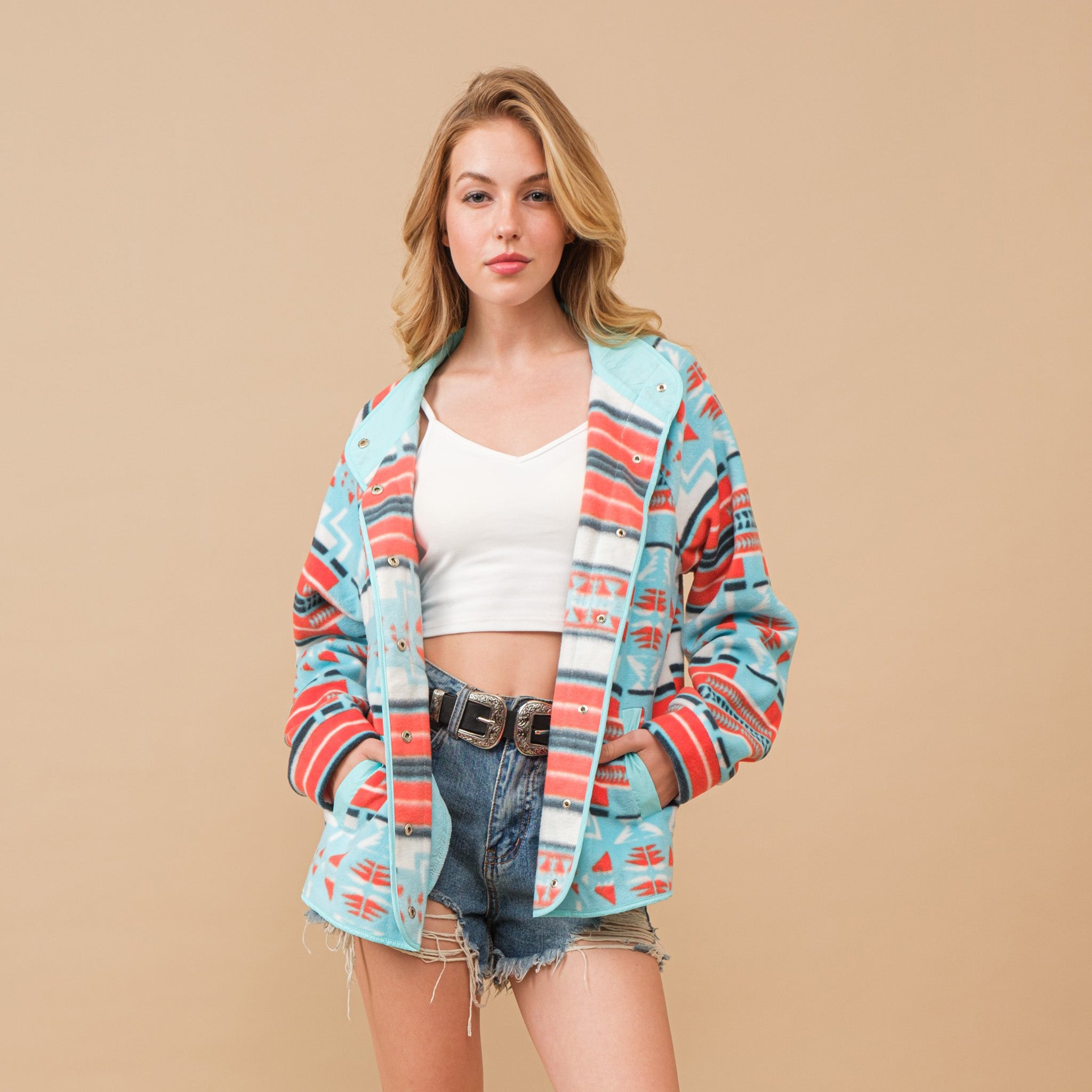 Blue B Aztec Fleece Print Jacket - Stylish Winter Coat for Women | Cozy Outdoor & Casual Wear | Perfect for Hiking, Travel & Daily Fashion