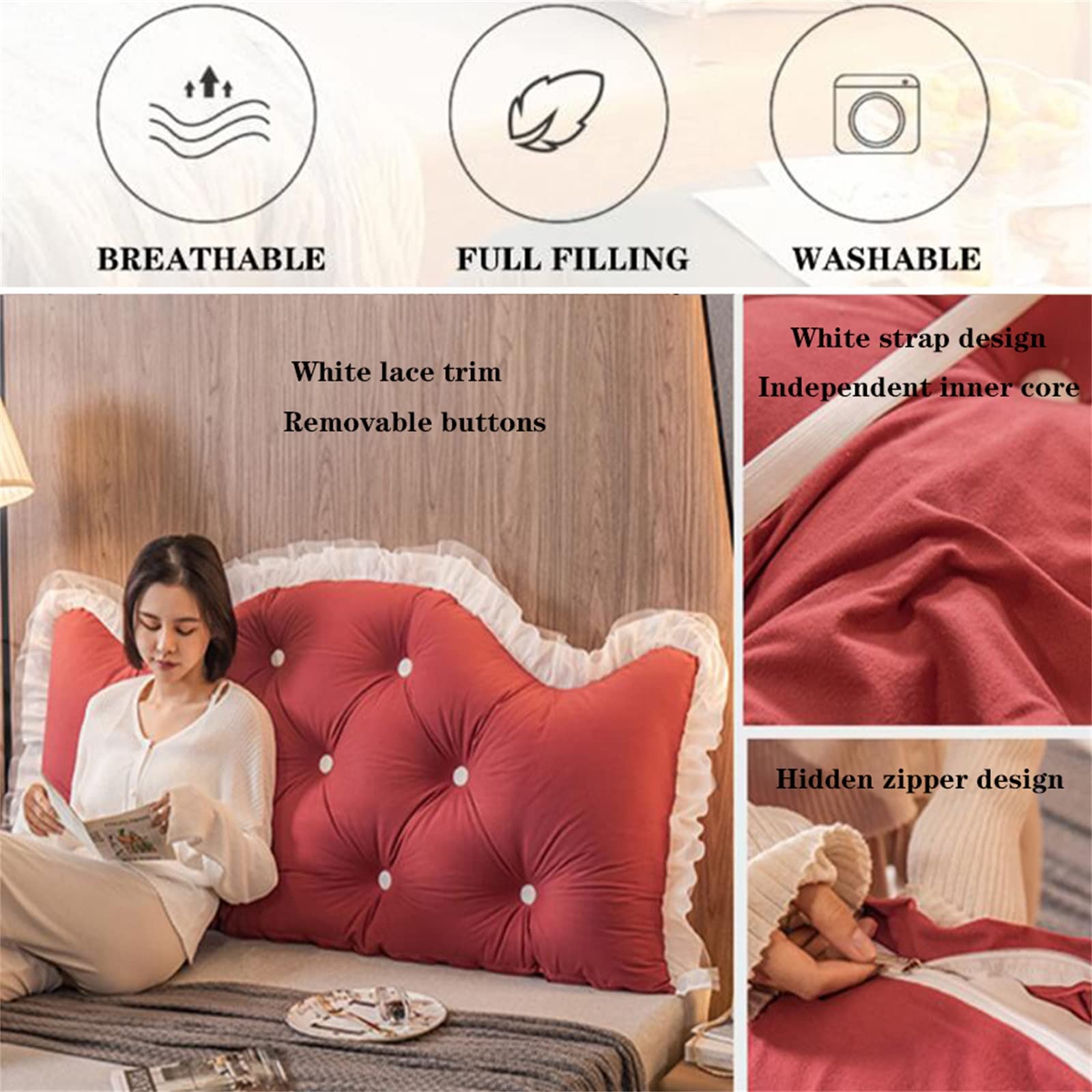 **King Queen Twin Headboard Pillow - Large Reading & Backrest Support Cushion for Sofa, Bed, Floor - Lumbar Wedge Bolster Pillow (79/200cm, Pink) - Perfect for Reading, Relaxing & Back Pain Relief**