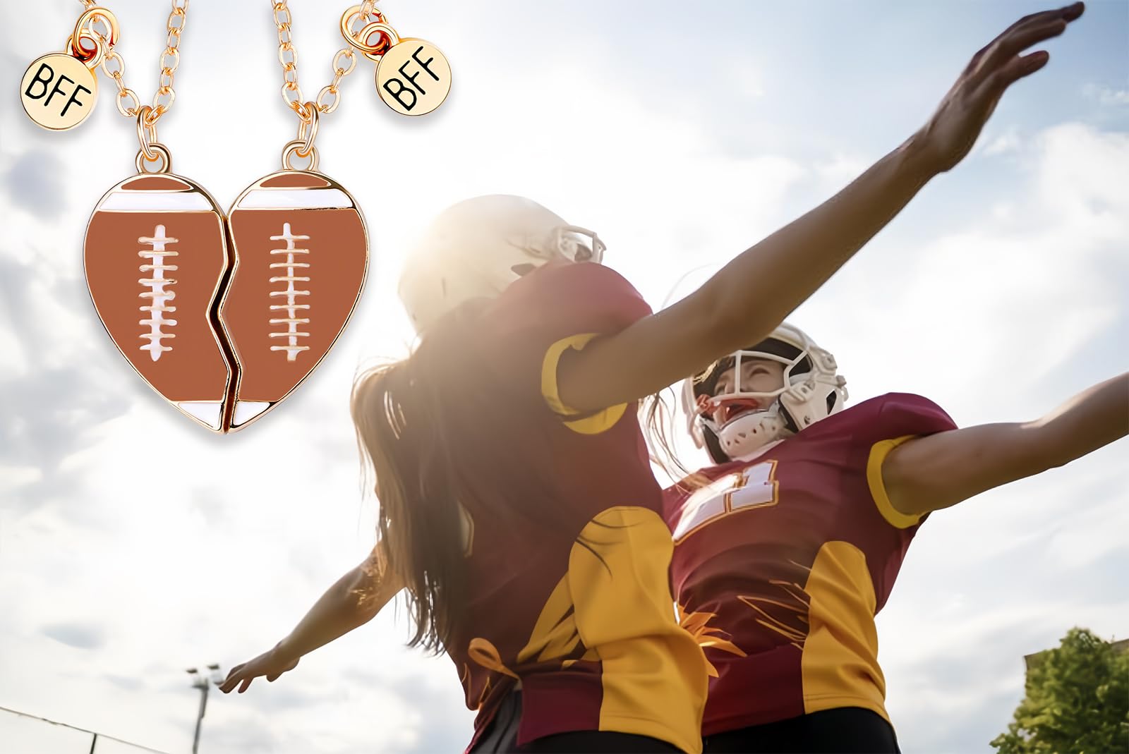 Best Friend Necklace Set - Matching Magnetic Pendant for Couples, BFFs, Boys & Girls - Soccer, Football, Basketball Sports Theme Jewelry Gift for Valentine's Day, Anniversary & Friendship Moments
