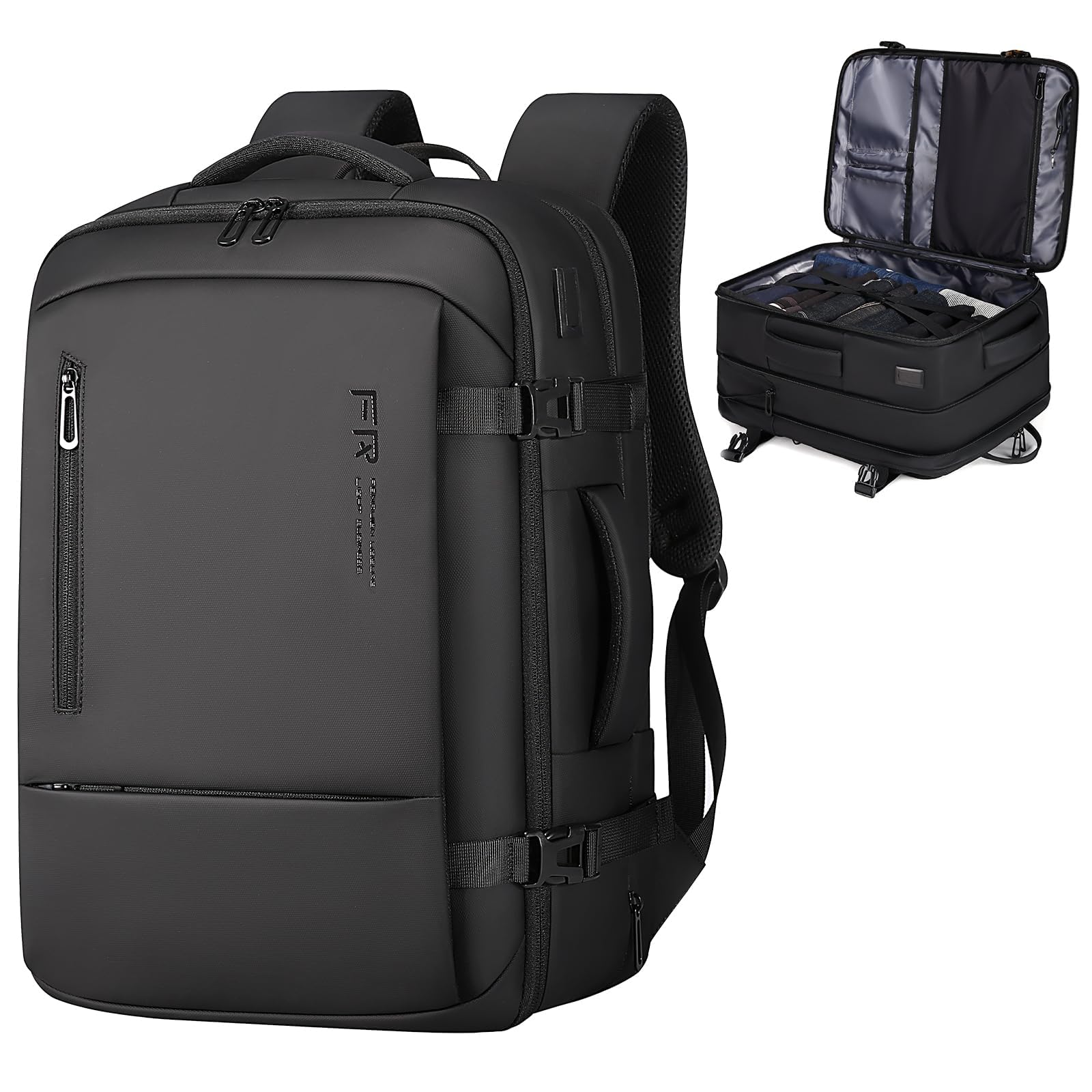 Men's Travel Backpack - Flight Approved Carry-On Backpack with USB Charging Port, Water Resistant Expandable Laptop Daypack (Fits 17.3 Inch Laptop) - Perfect for Business Travel, College & Work Commute