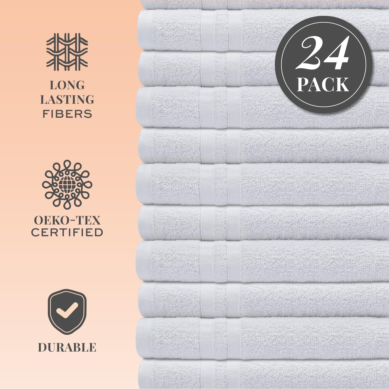 Premium 24-Pack Wealuxe White Cotton Washcloths for Body & Face | 12x12 Inch Soft Absorbent Flannel Towels | Spa, Gym & Travel Essentials | Bulk Bath & Hand Towels for Home & Hotel Use