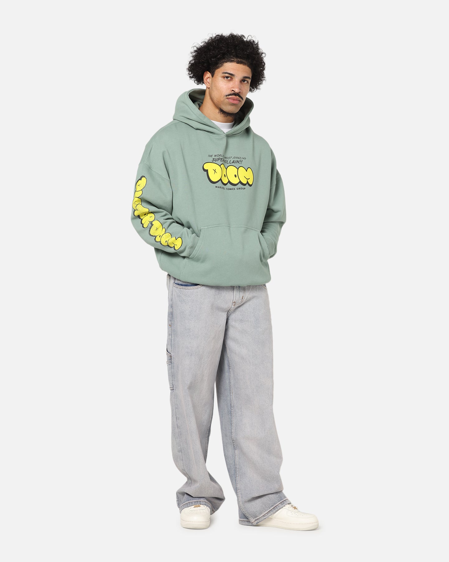 Marvel Doctor Doom Villain Hoodie - Washed Green Pullover Sweatshirt for Men & Women | Cosplay, Halloween Costume, Comic Con Outfit, Superhero Fan Gift