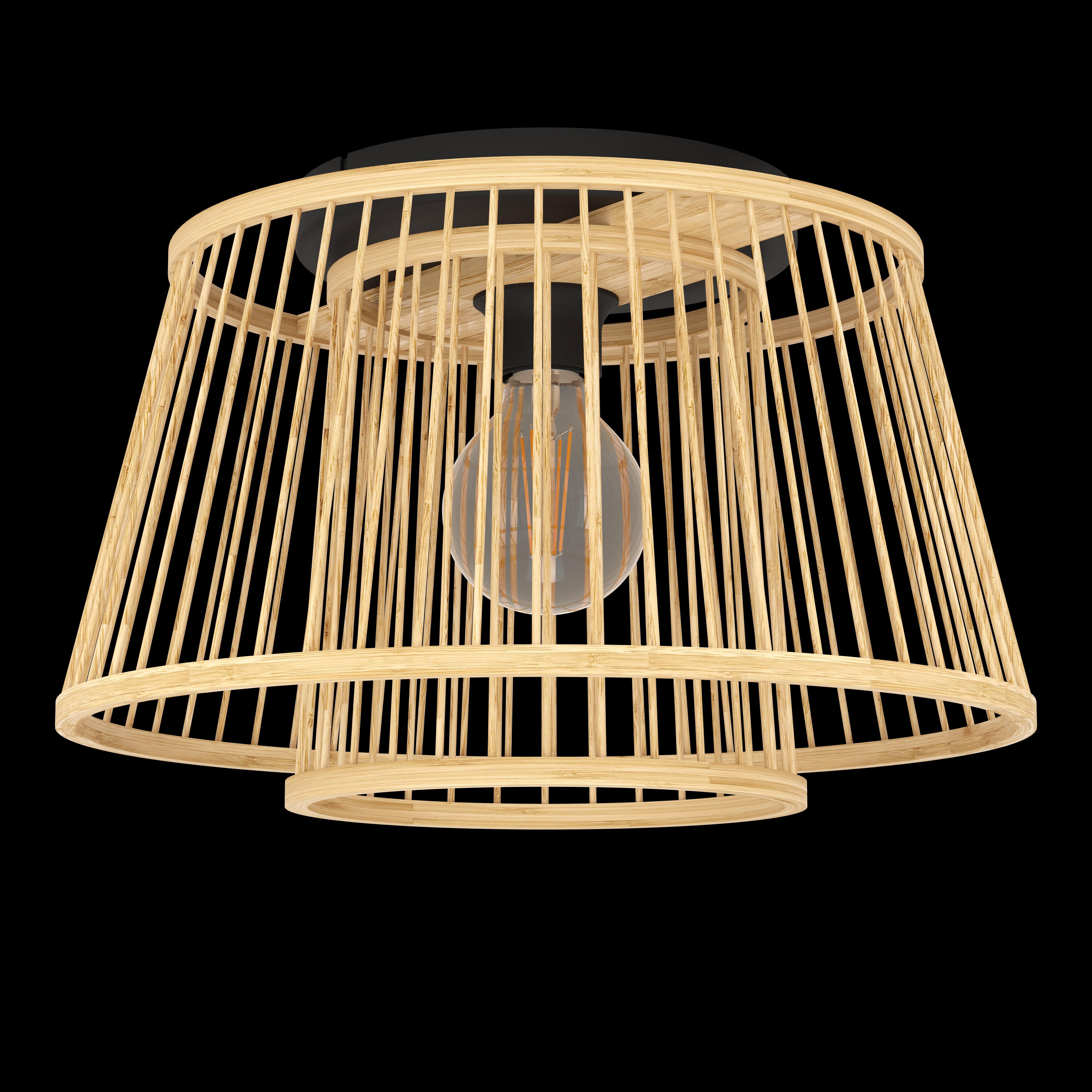 Eglo Hykeham Natural Wood Flush Mount Ceiling Light Fixture - Modern Farmhouse Lighting for Bedroom, Kitchen & Living Room