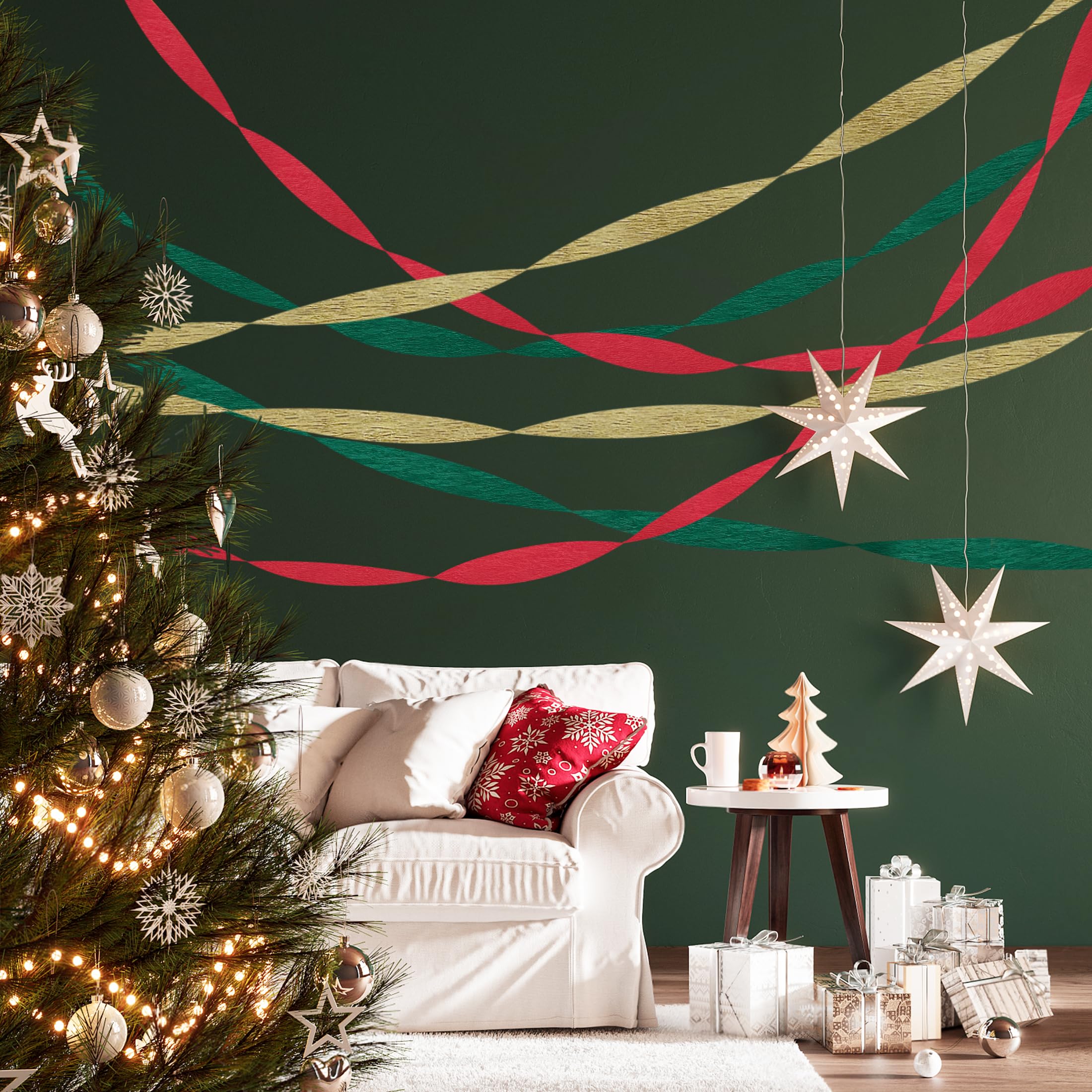 6 Rolls Christmas Crepe Paper Streamers - Red Green Gold Party Decorations for Christmas, Birthday, Baby Shower, Gender Reveal, Wedding & Graduation | DIY Crafts & Holiday Home Decoration