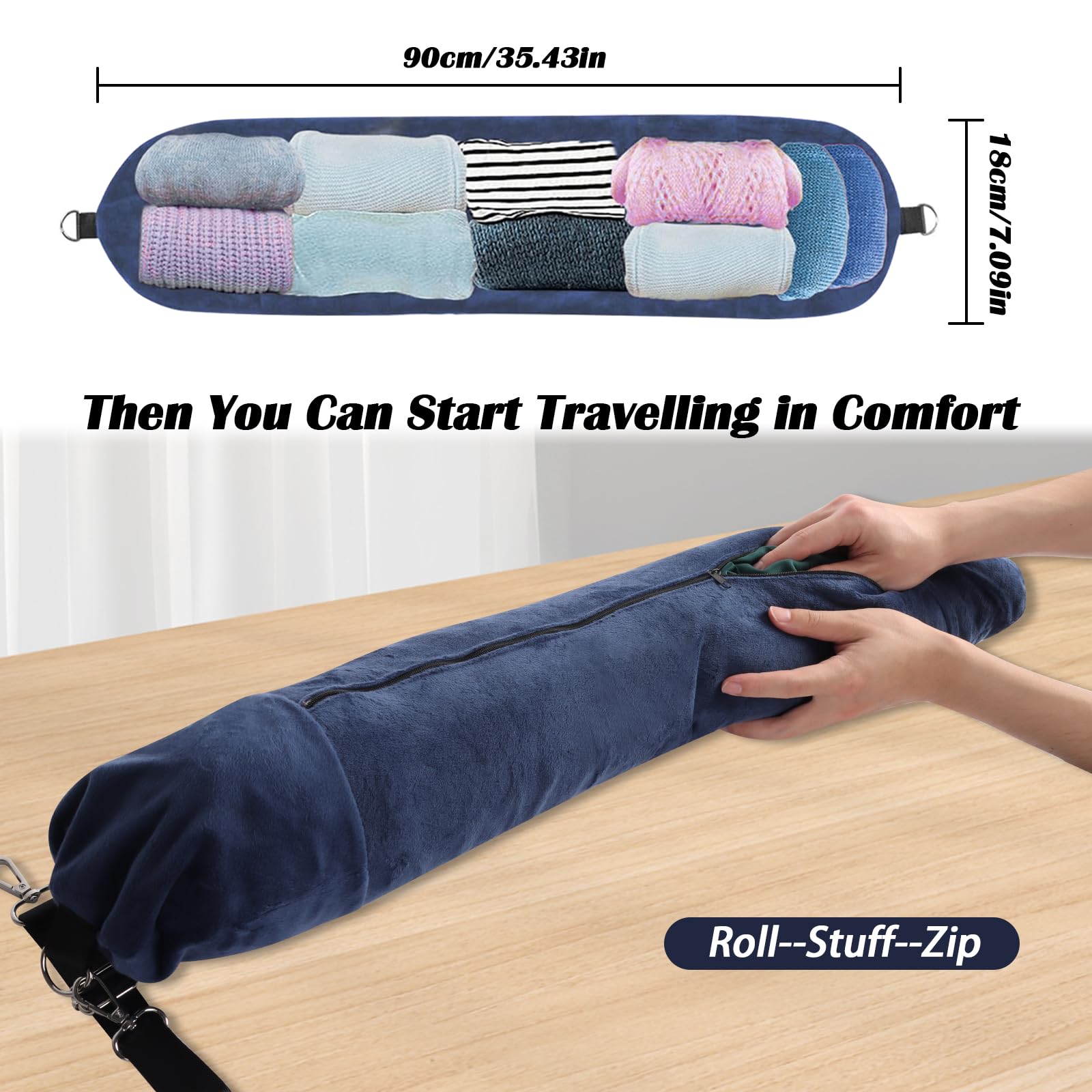 Guittly Memory Foam Travel Neck Pillow for Airplane, Car & Office - Adjustable & Washable with Removable Cover - Blue - Perfect for Long Flights, Road Trips & Work Breaks