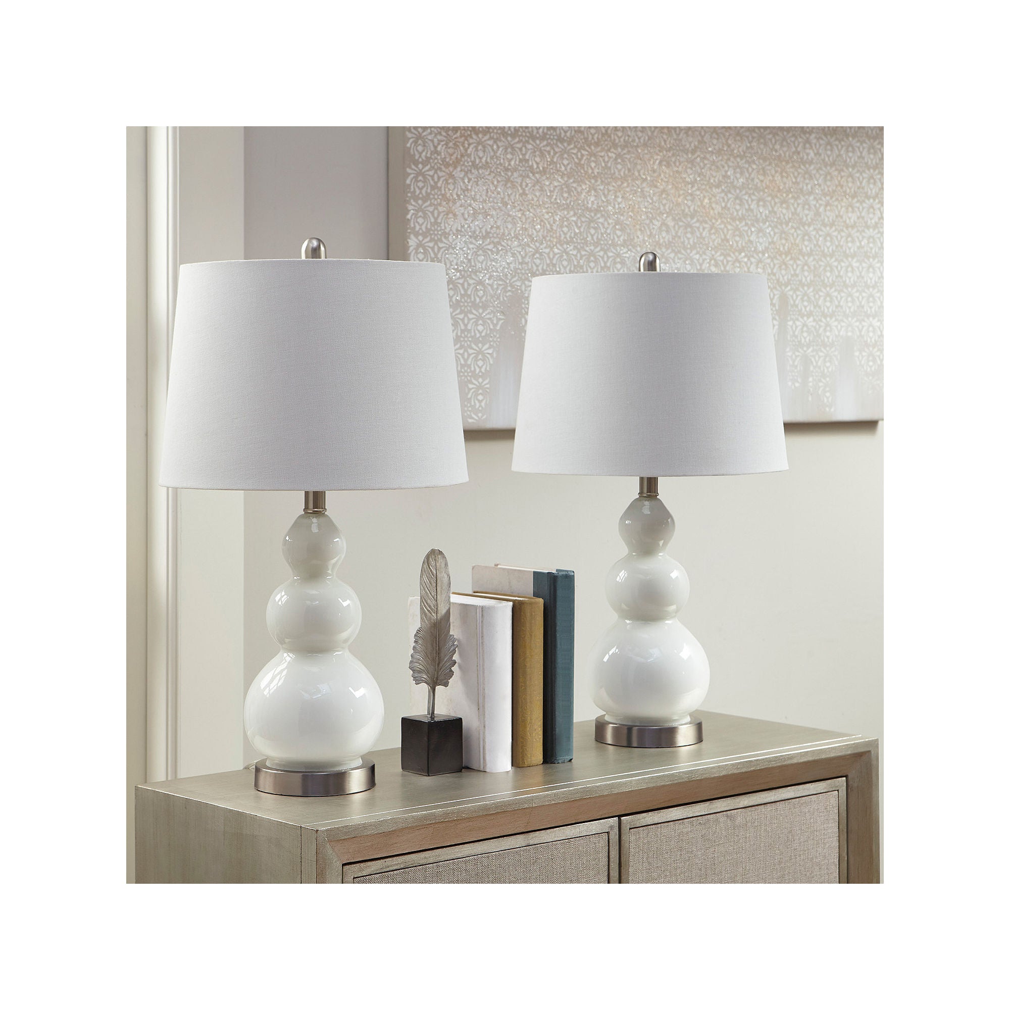 510 Design Covey Curved Glass Table Lamp Set of 2 - White Modern Bedside Lighting for Bedroom, Living Room & Office Decor