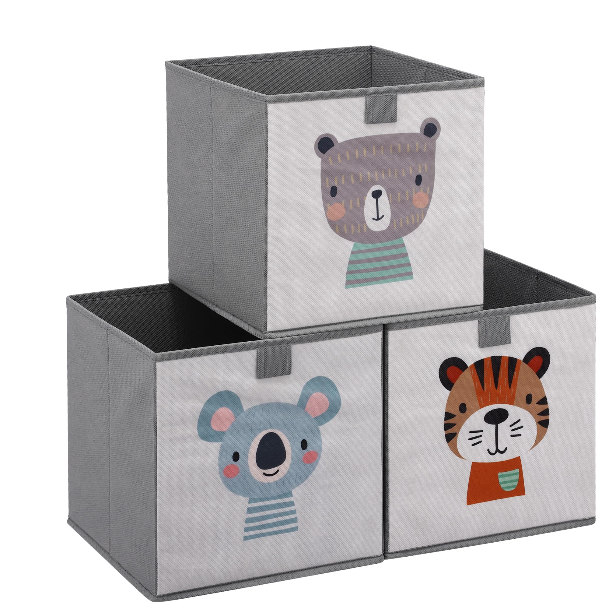 Navaris Kids Storage Cubes Set of 3 - Foldable Fabric Organizer Bins for Toys, Books & Clothes - Nursery & Bedroom Storage Solutions - Beige Toy Boxes for Kids Room Organization & Playroom Storage