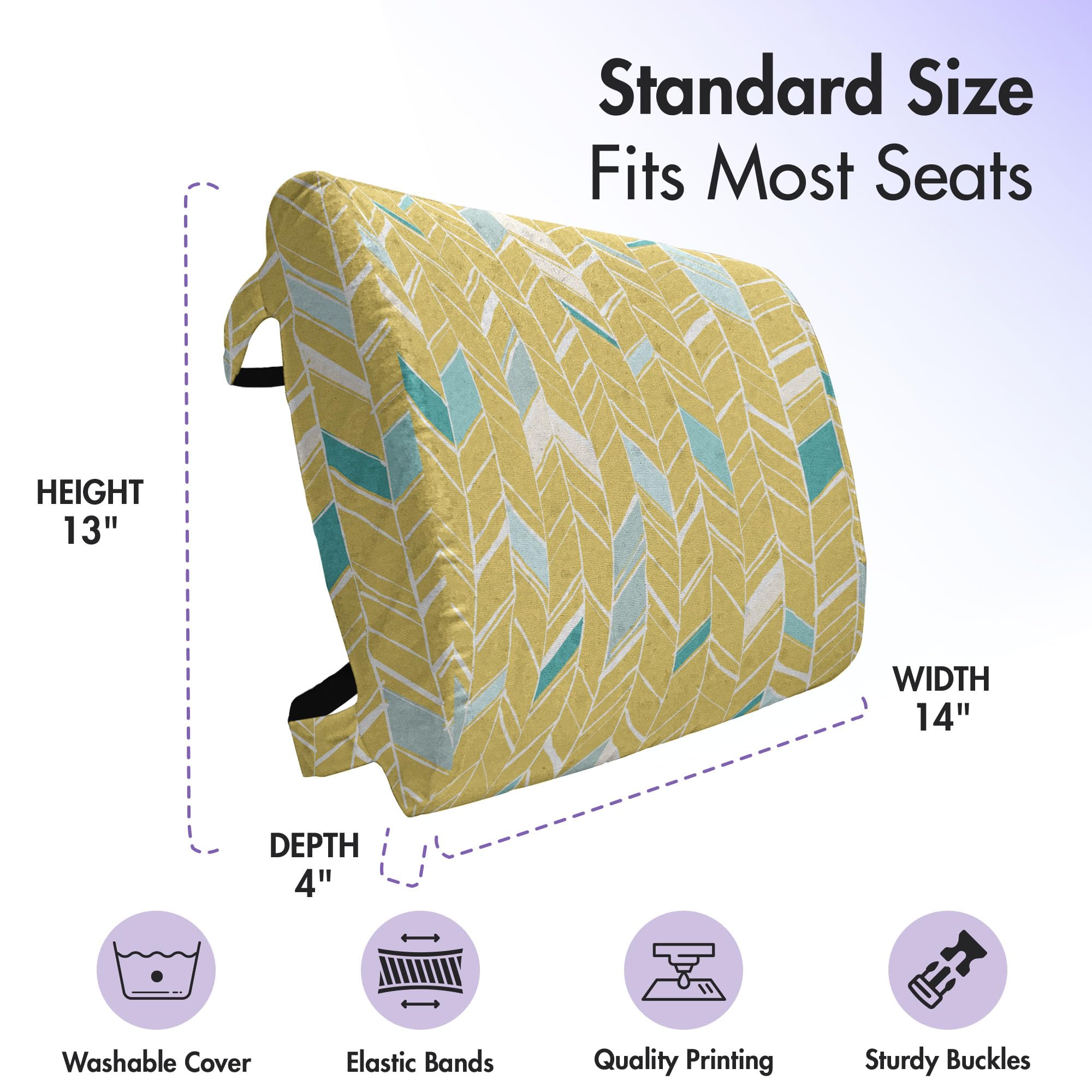 Ambesonne Yellow Chevron Lumbar Support Pillow - Hand Drawn Herringbone Pattern, High Density Foam for Office Chair & Car Seat (14