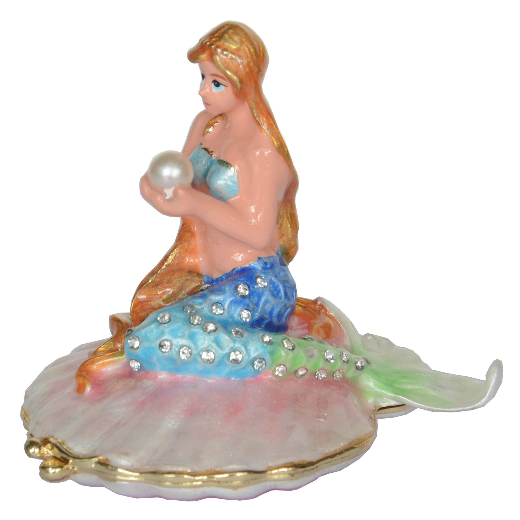 Exquisite Mermaid on Scallop Shell Jewelry Box - Metal Ring Holder & Trinket Box for Collectors - Perfect Gift for Beach Lovers, Home Decor & Jewelry Storage