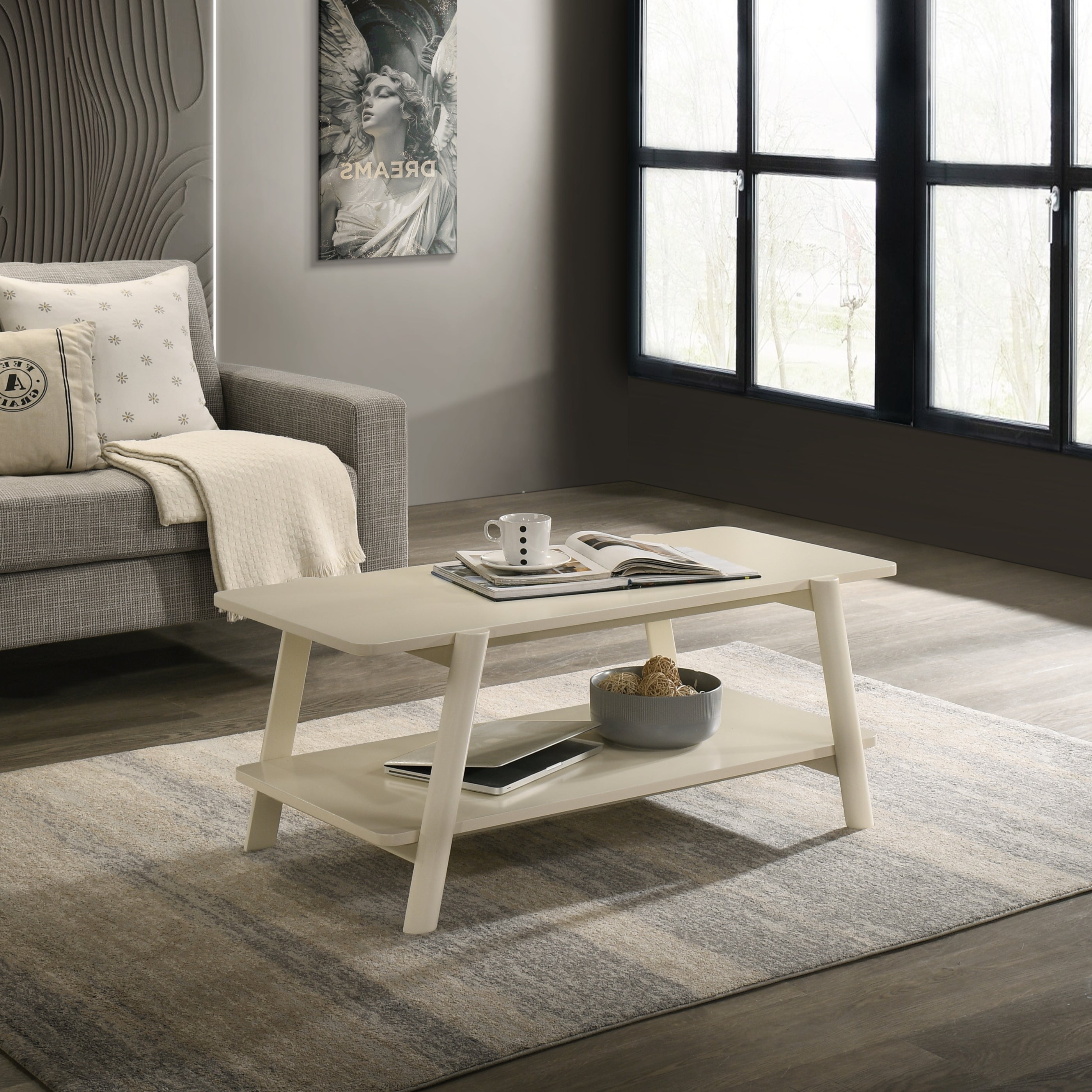 Mid Century Modern Roundhill Furniture Metz Wood Shelf Coffee Table - Stylish Living Room Accent for Books & Decor