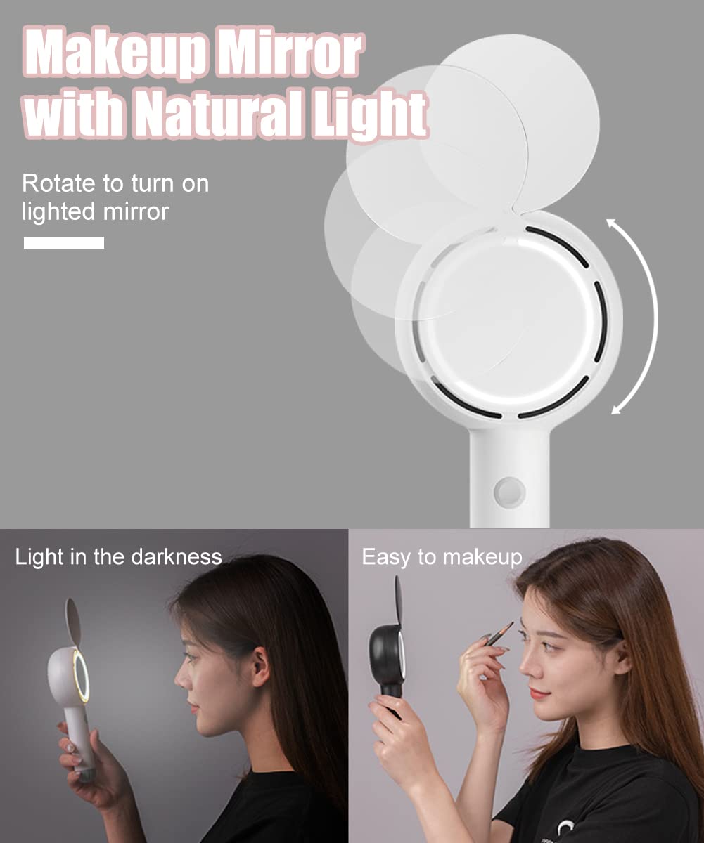 3-in-1 Mini Handheld Fan with Mirror & LED Light - USB Rechargeable Portable Makeup Fan for Women - Personal Cooling Fan for Travel, Office & Home Use - Perfect for Makeup Touch-Ups & Summer Cooling
