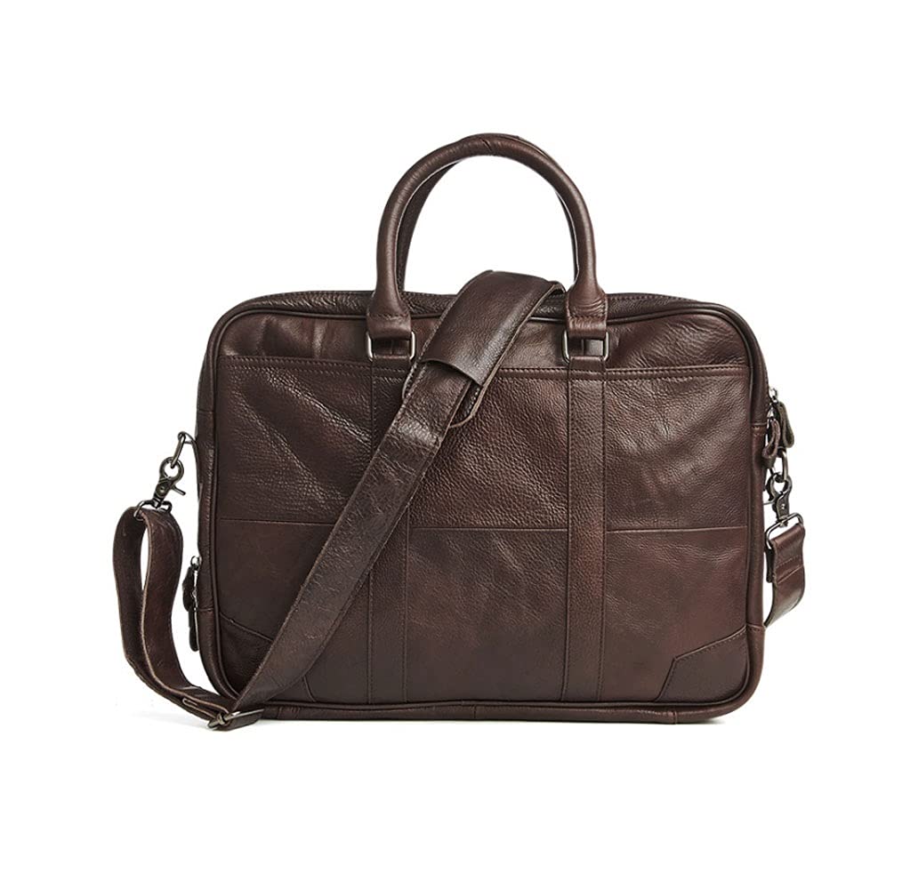Vintage Retro Leather Messenger Bag for Men - Large Laptop Briefcase Satchel Shoulder Bag (Coffee) - Perfect for Business, Travel & Daily Commute