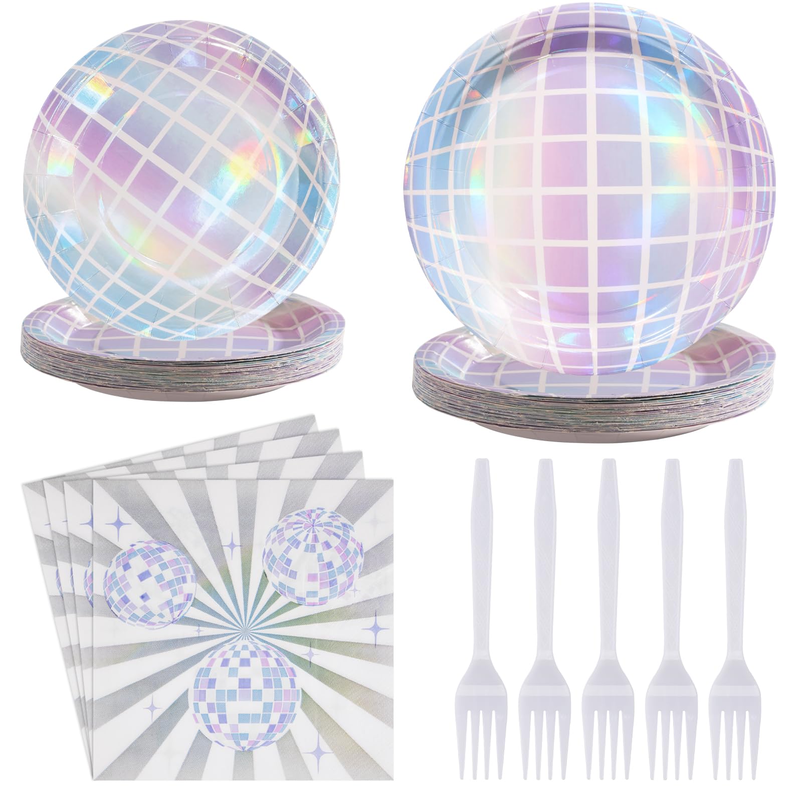 96 Pcs Disco Party Supplies Set - Disco Ball Plates, Napkins & Forks for 70s Themed Party Decorations | Perfect for Wedding, Birthday, Anniversary Celebrations | Great for Disco Nights, Dance Parties & Retro Events